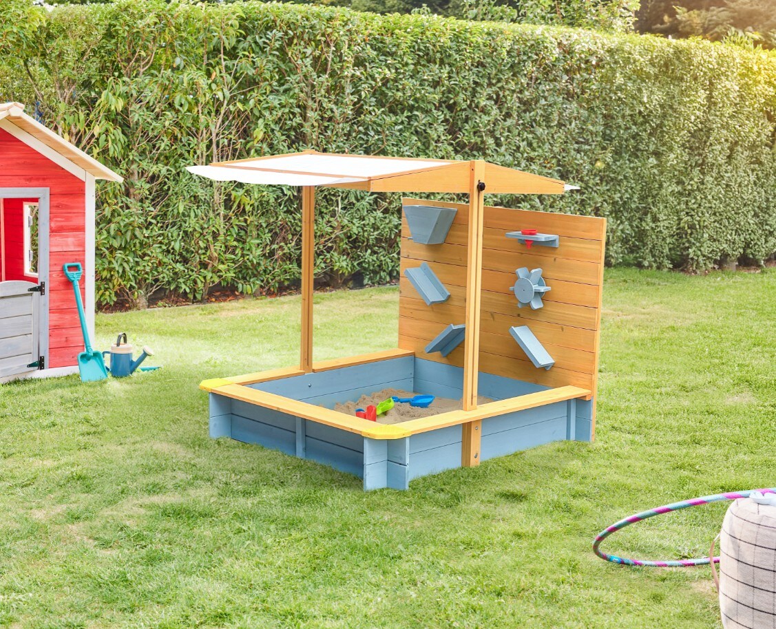 Home Deluxe Sandkasten mit überdachung SANDY – Holz/Grau | 04058166416391