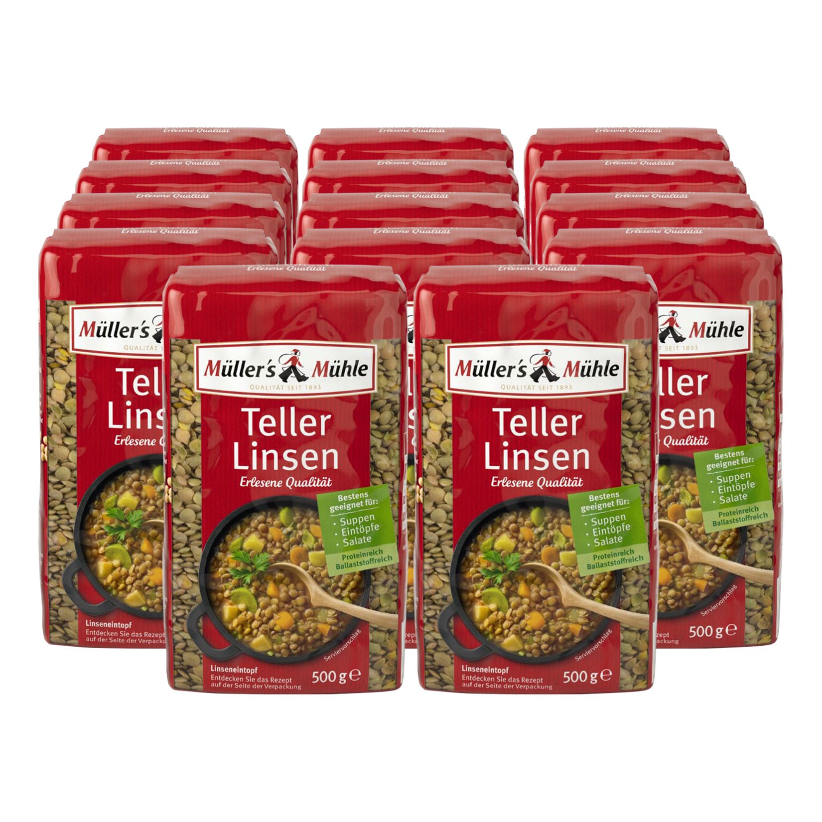 M&uuml;ller&acute;s M&uuml;hle Teller Linsen 500 g, 14er Pack - Bild 1