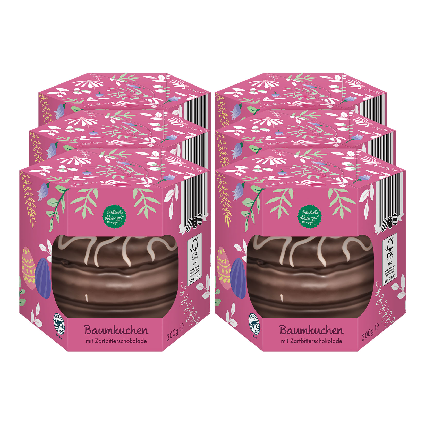 Fr&ouml;hliche Osterzeit Baumkuchen mit Zartbitterschokolade 300 g, 6er Pack - Bild 1