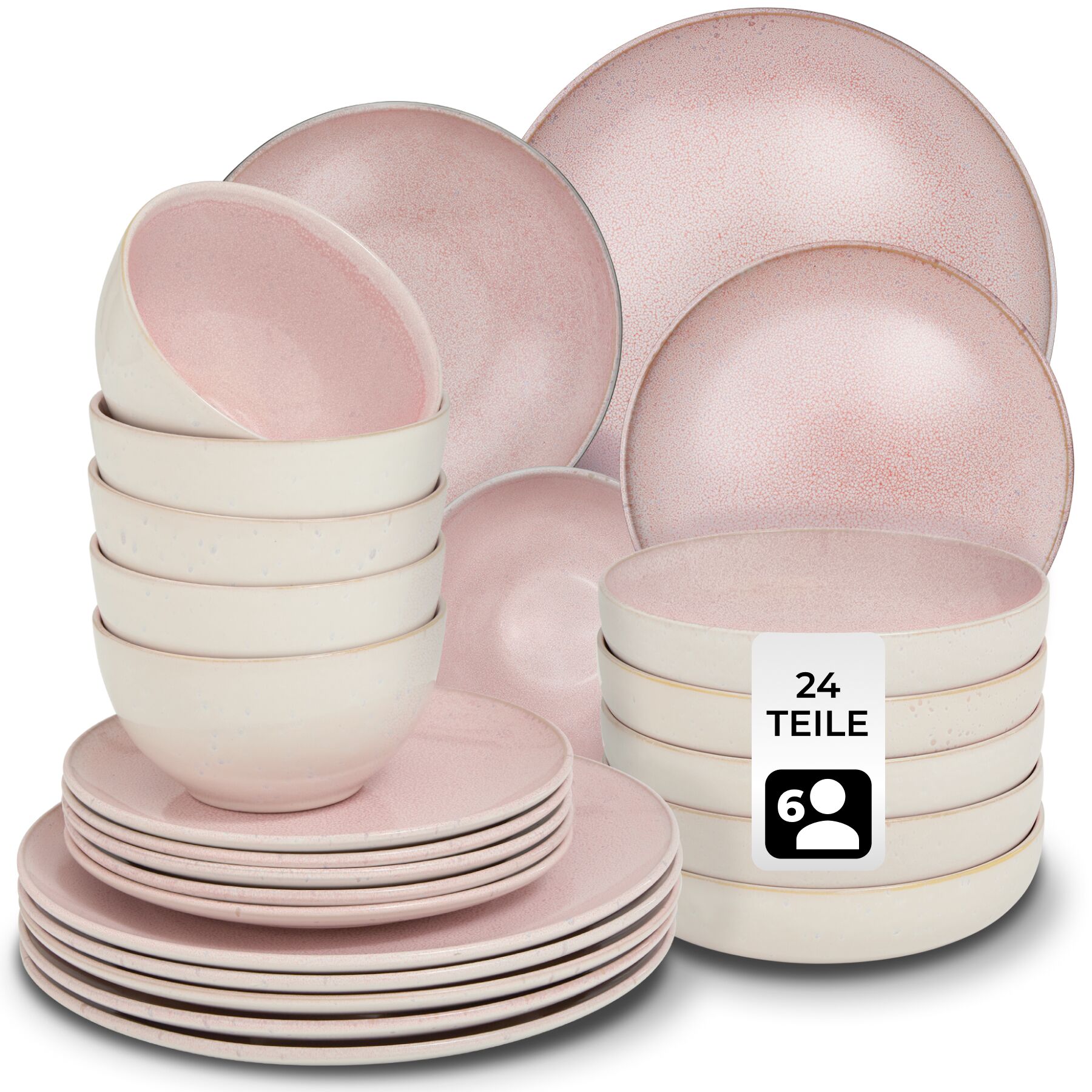 tectake&reg; Tafelservice, f&uuml;r 6 Personen, handgefertigt, aus Steingut, mit Glasur, ineinander stapelbar - Bild 1