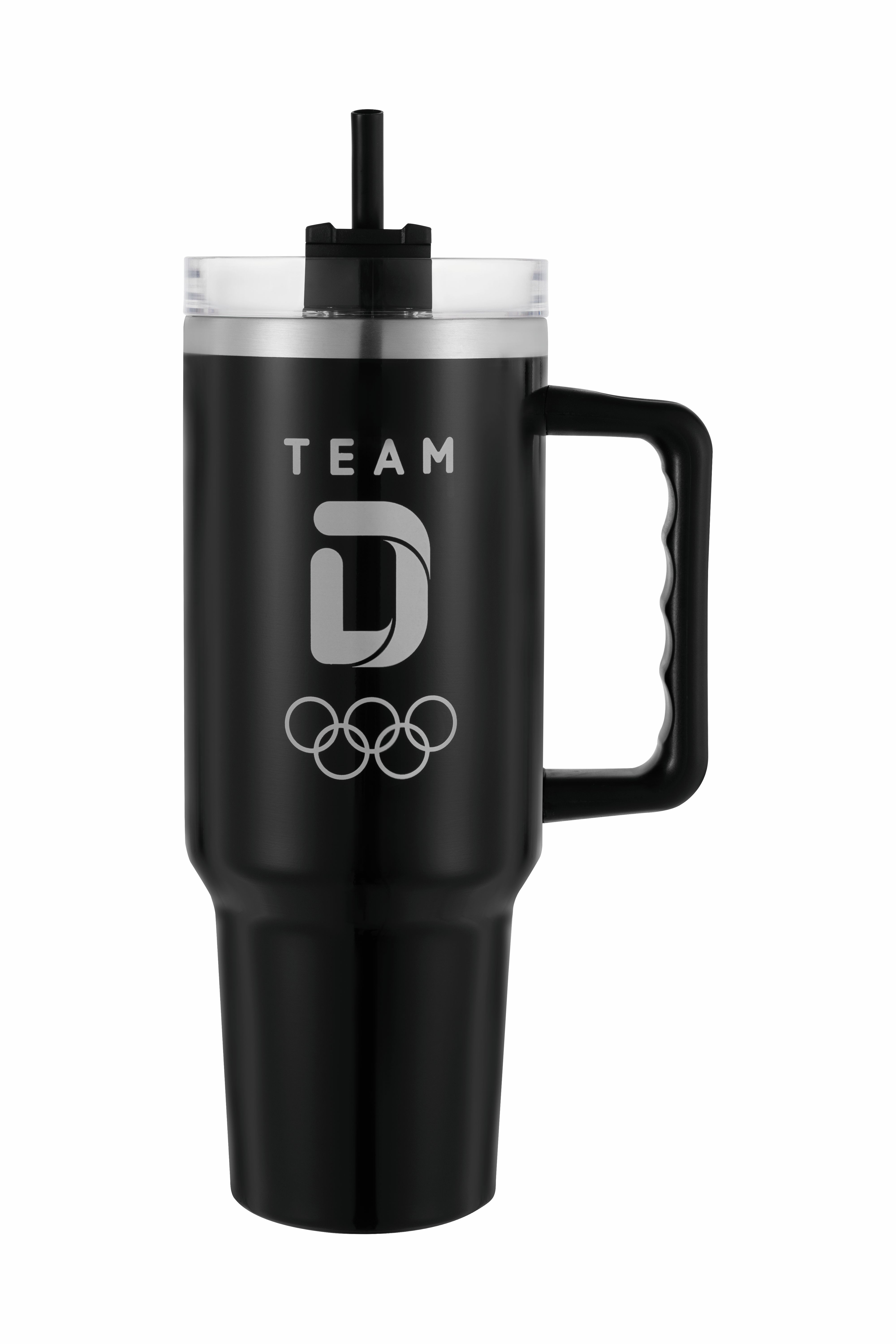 Team D Thermobecher mit Trinkhalm Schwarz - Bild 1