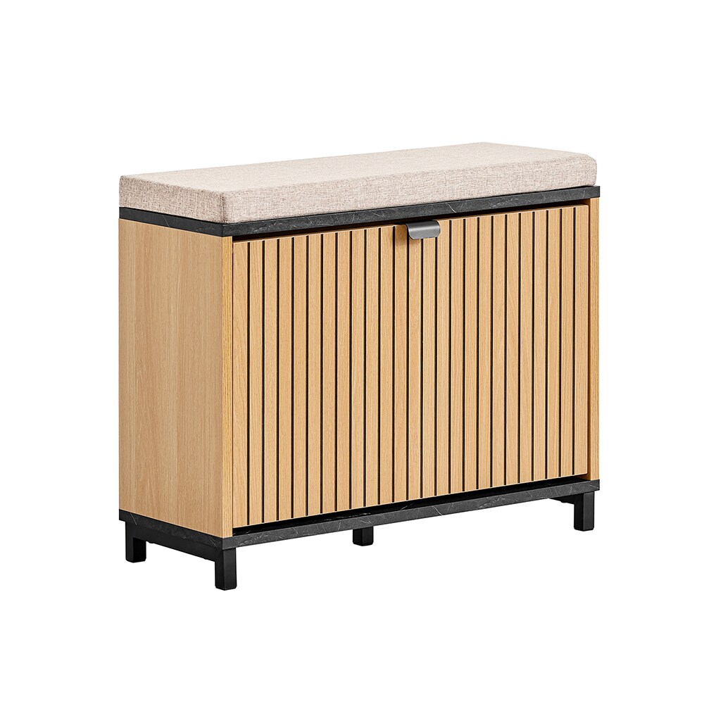SoBuy Schuhbank mit 1 Tür Holzfarbe 60x24x50cm Nordisch