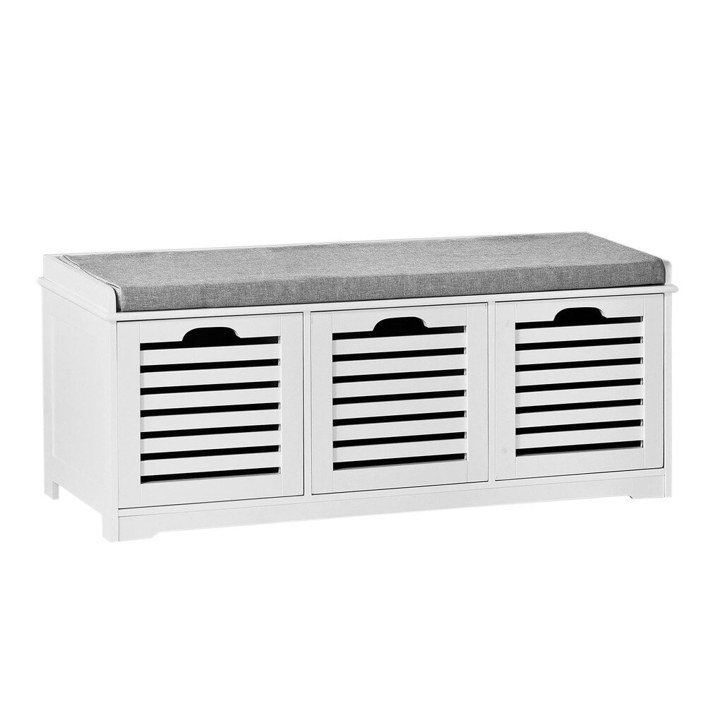 SoBuy Schuhbank mit 3 Schubladen Weiß 105x35x43cm Klassisch