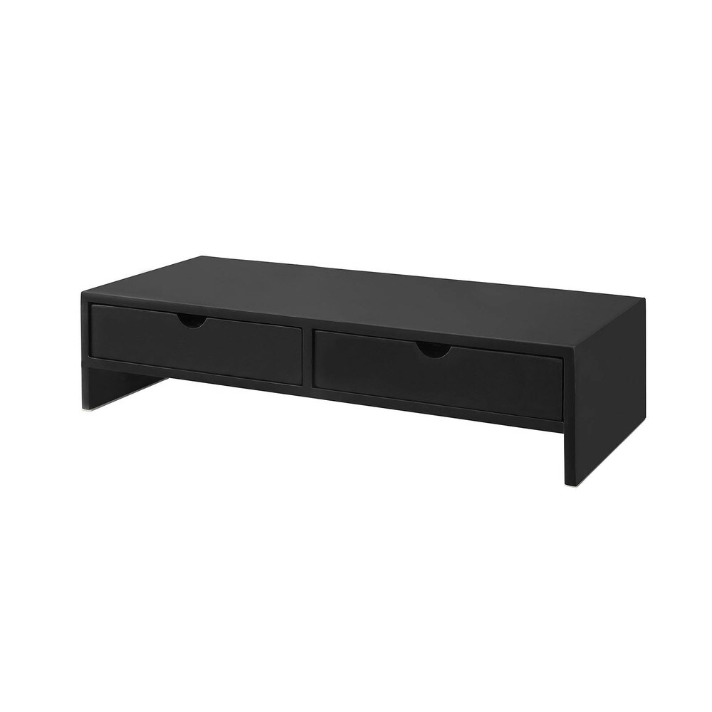 SoBuy Bildschirmerhöhung mit 2 Schubladen Schwarz 47x18x11cm Funktional