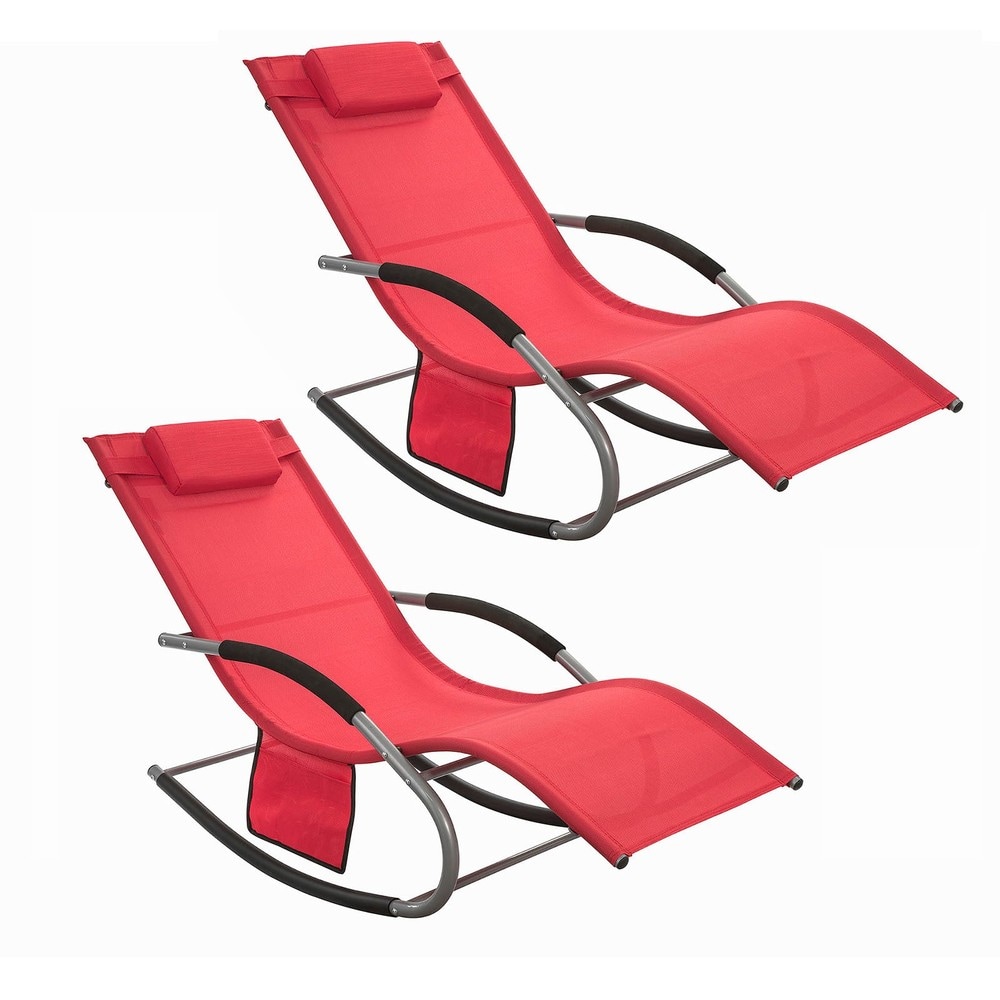 SoBuy Schaukelstuhl-Set f&uuml;r 2 Personen f&uuml;r den Garten Rot 147x63x85cm Industriell - Bild 1