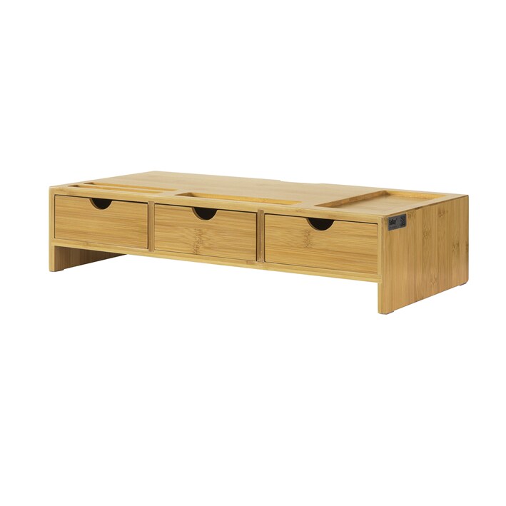 SoBuy Bildschirmerhöhung mit 3 Schubladen Holzfarbe 51x25x11,5cm Modern | 04251388608654