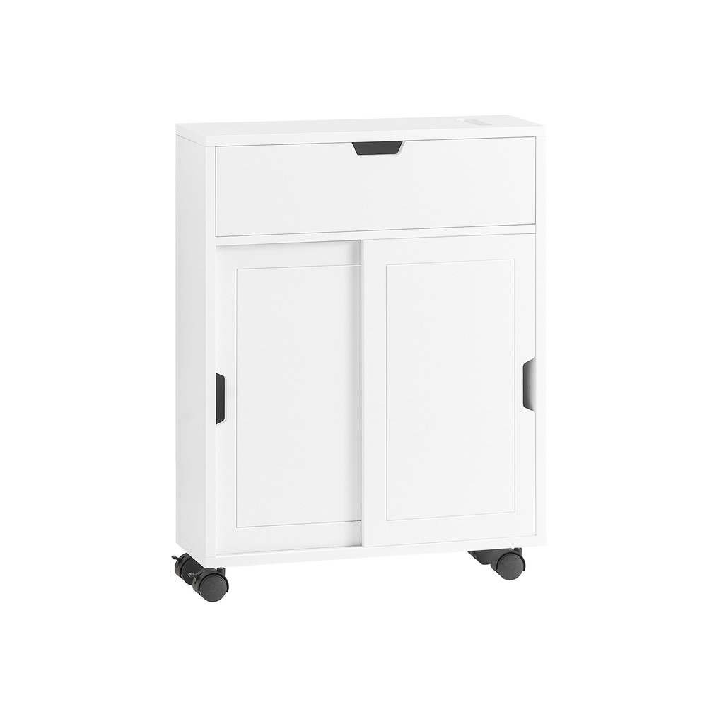 SoBuy Toilettenschrank Mit 2 T&uuml;ren Und Toilettenpapierhalter Wei&szlig; 50x17x67cm Rustikal - Bild 1