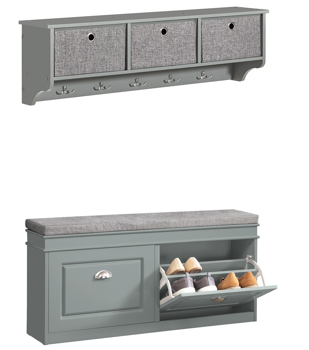 SoBuy Schuhbank mit 2 Türen Hellgrau 104x24x52cm Funktional | 04251388618615