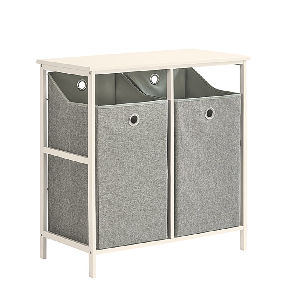 SoBuy Wäscheschrank mit 2 faltbaren Wäschekörben Weiß 77x38x80cm Funktional | 04251388618608