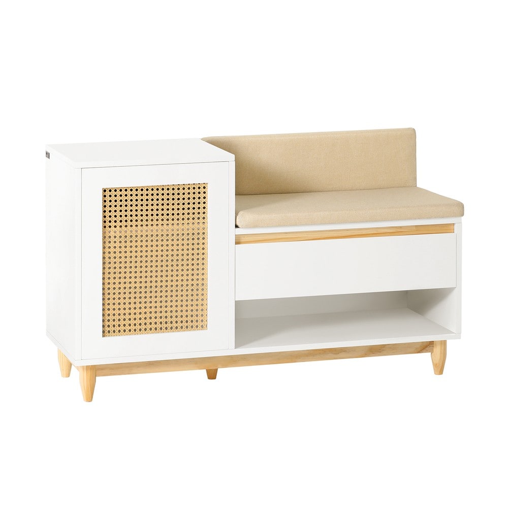 SoBuy Schuhbank mit einer Schublade Wei&szlig; 100x35x60cm Rustikal - Bild 1