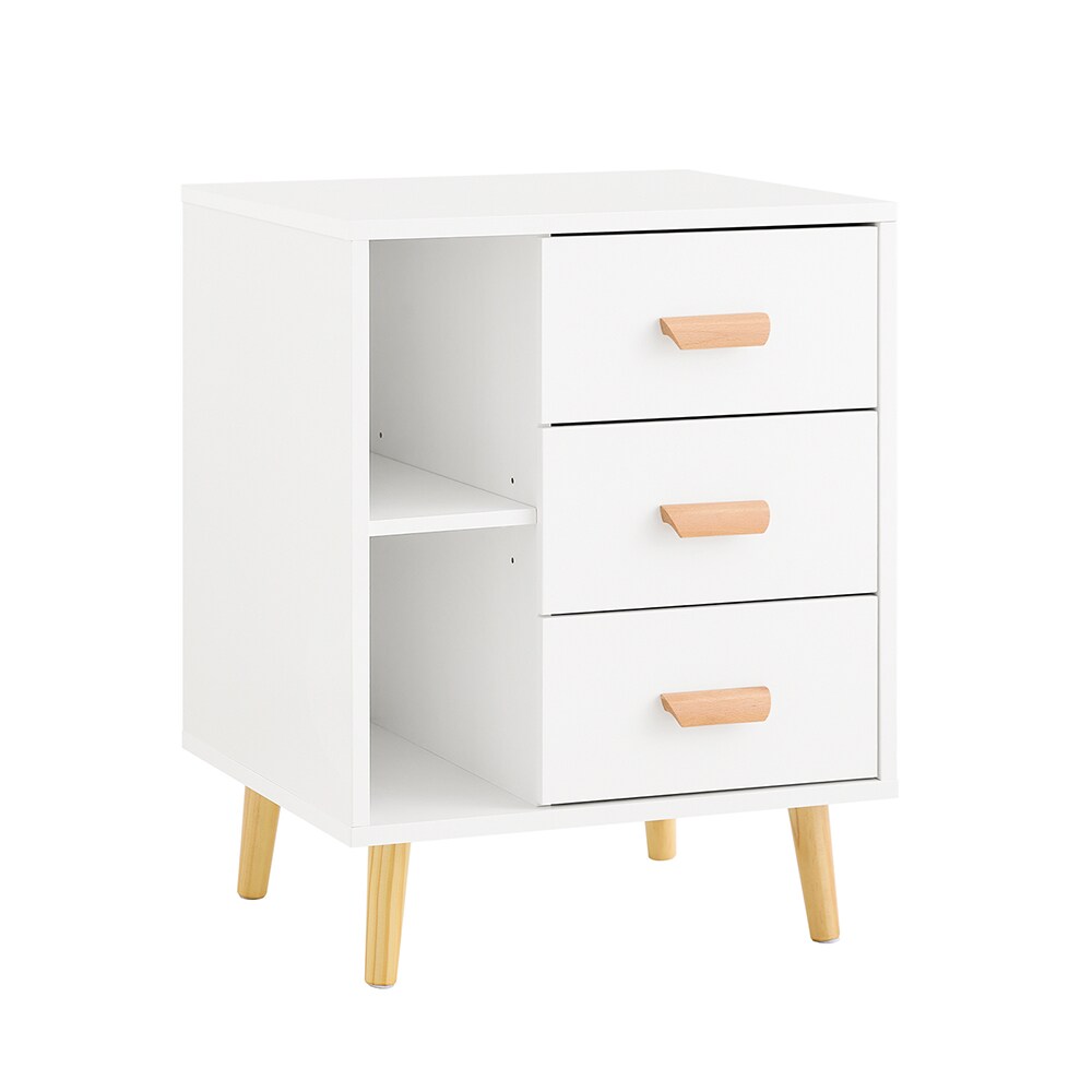 SoBuy Nachttisch mit 3 Schubladen Weiß 48x40x60cm Modern | 04251388614952