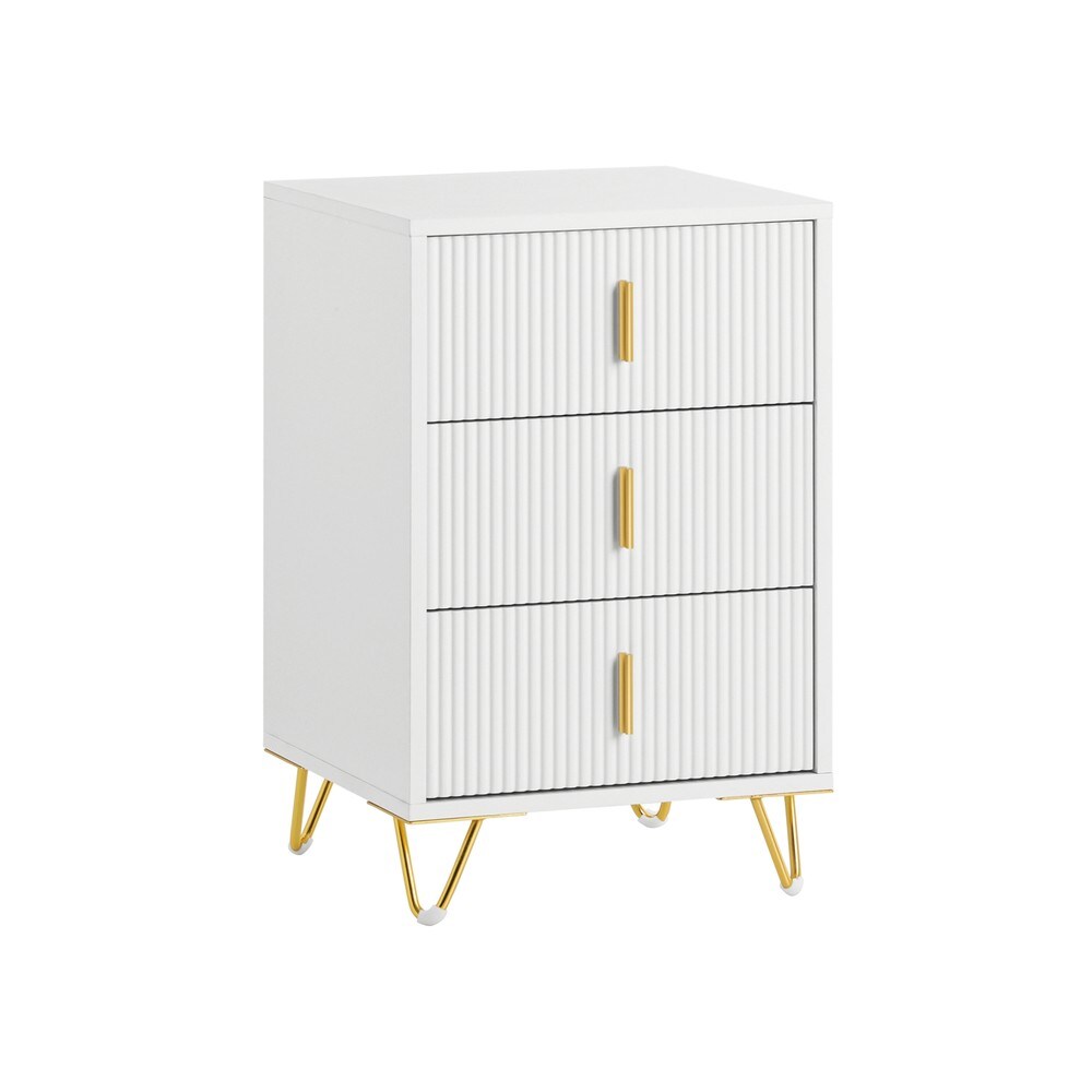 SoBuy Nachttisch mit 3 Schubladen Weiß 40x40x63cm Modern | 04251388628317