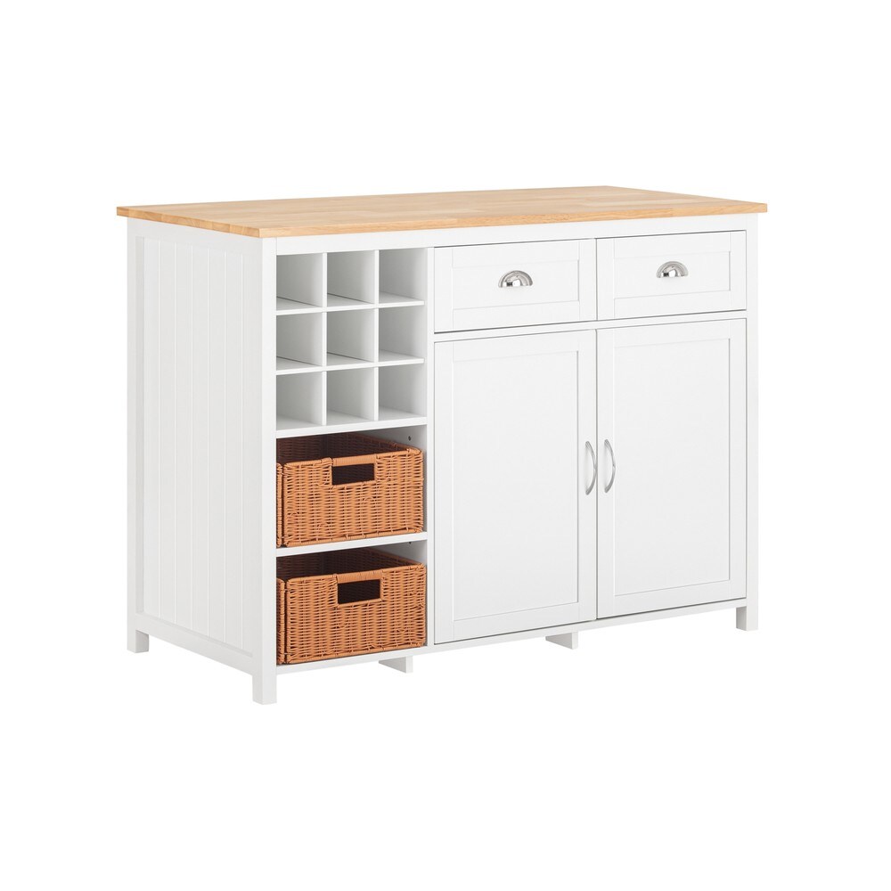 SoBuy Kücheninsel mit 2 Rattankörben Weiß 120x60x90cm Modern | 04251388621004