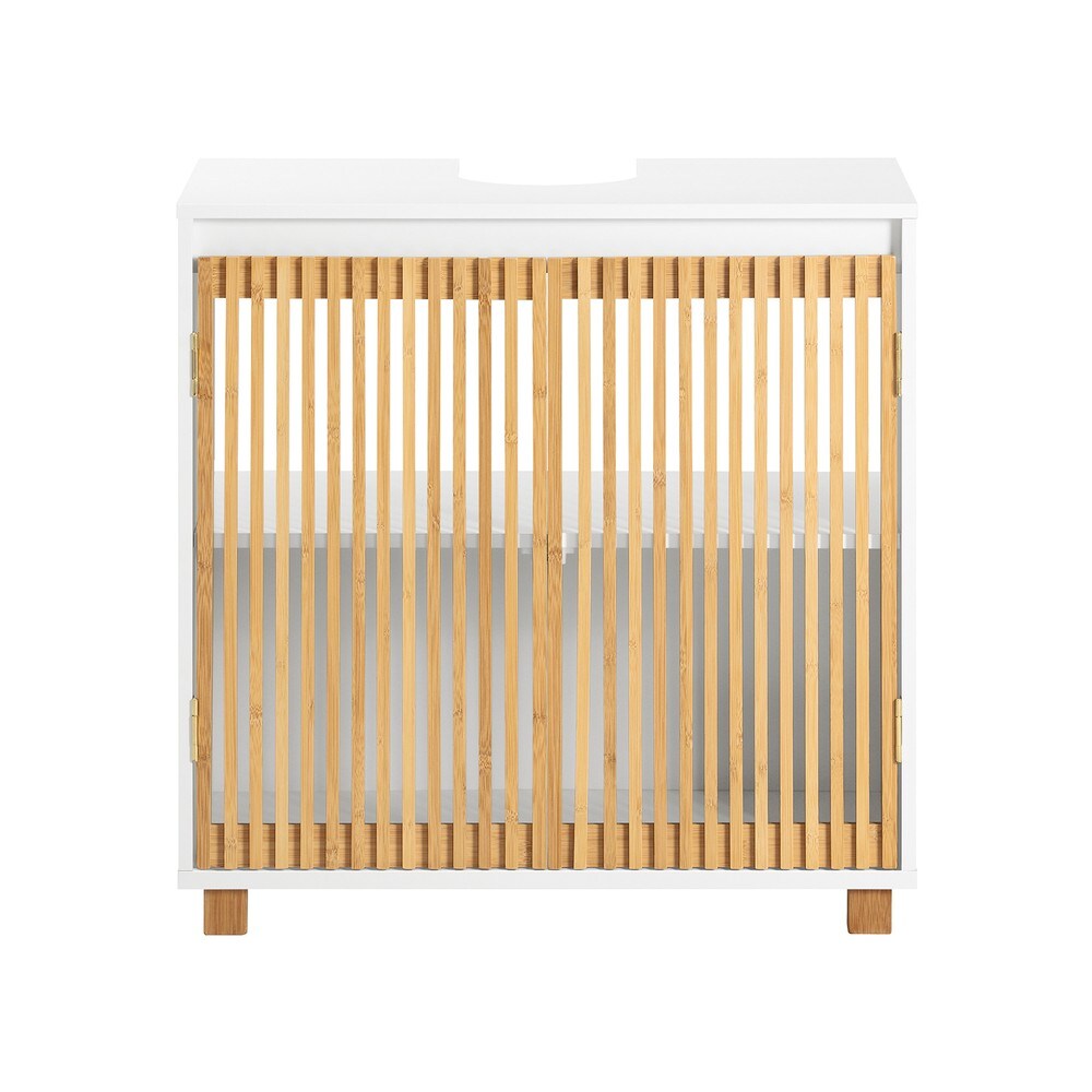 SoBuy Waschbeckenunterschrank mit 2 Türen Weiß 60x33x60cm Rustikal | 04251388626870