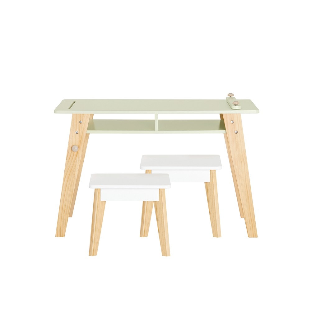 SoBuy Kindertisch mit 2 Hockern und Stauraum Gr&uuml;n 80x48x51cm Nordisch - Bild 1