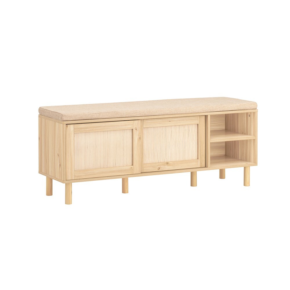 SoBuy Schuhbank mit 2 Türen Holzfarbe 120x35,2x49cm Rustikal