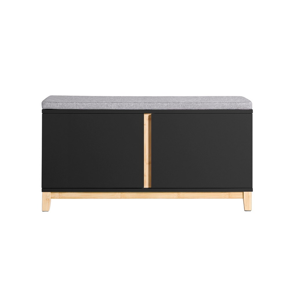 SoBuy Schuhbank mit 2 Türen Schwarz 90x34x46cm Klassisch | 04251388630099