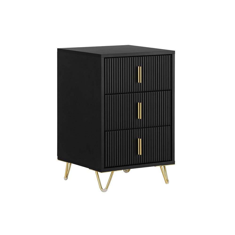 SoBuy Nachttisch mit 3 Schubladen Schwarz 40x40x63cm Modern | 04251388629284