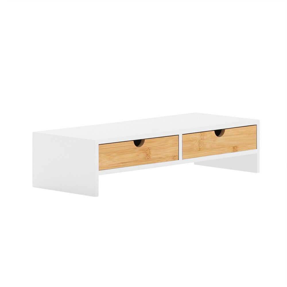 SoBuy Bildschirmerhöhung mit 2 Schubladen Holzfarbe 47x18x11cm Funktional