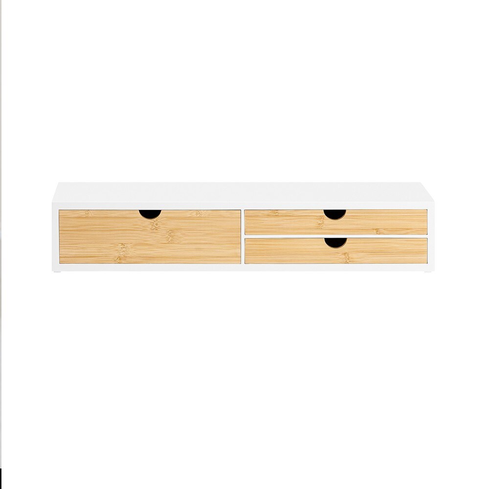SoBuy Bildschirmerhöhung mit 3 Schubladen Holzfarbe 60x22x11cm Modern | 04251388630907