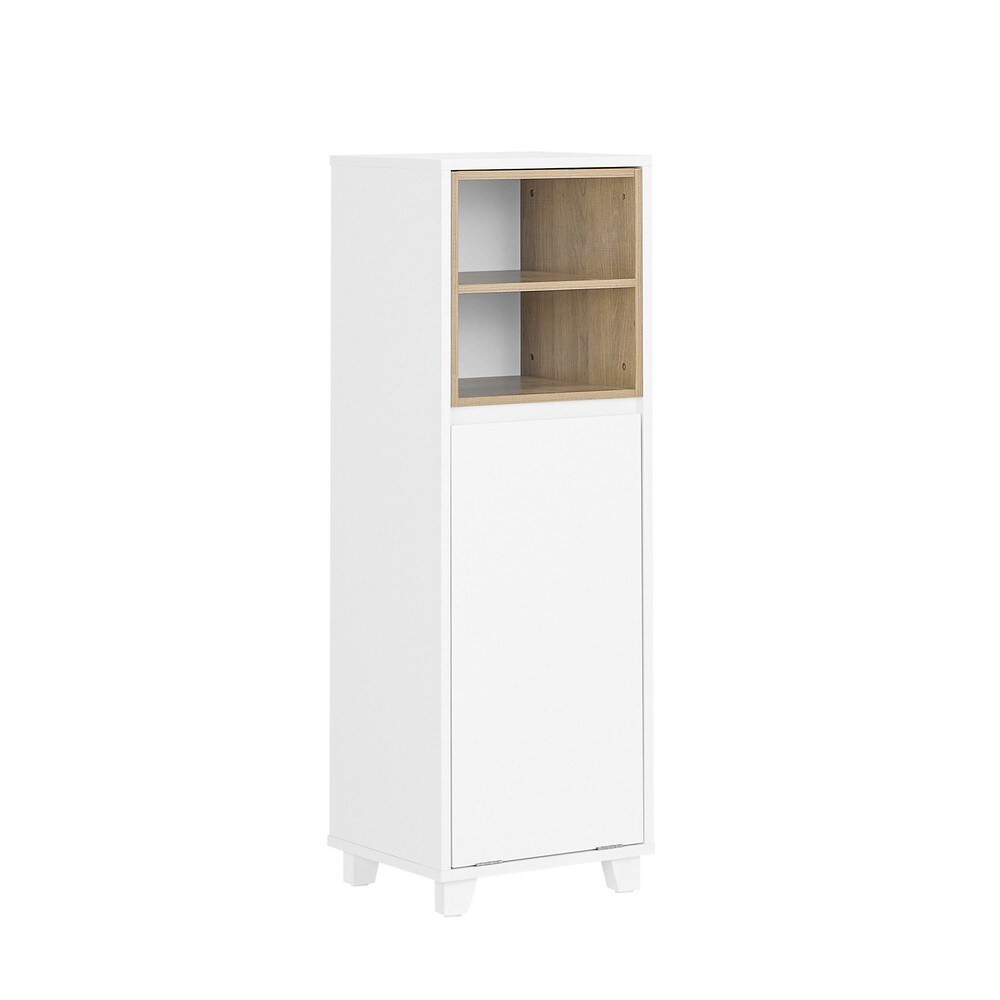 SoBuy Badezimmerschrank mit ausklappbarem Wäschesack Weiß 35x30x105cm Funktional | 04251388630914