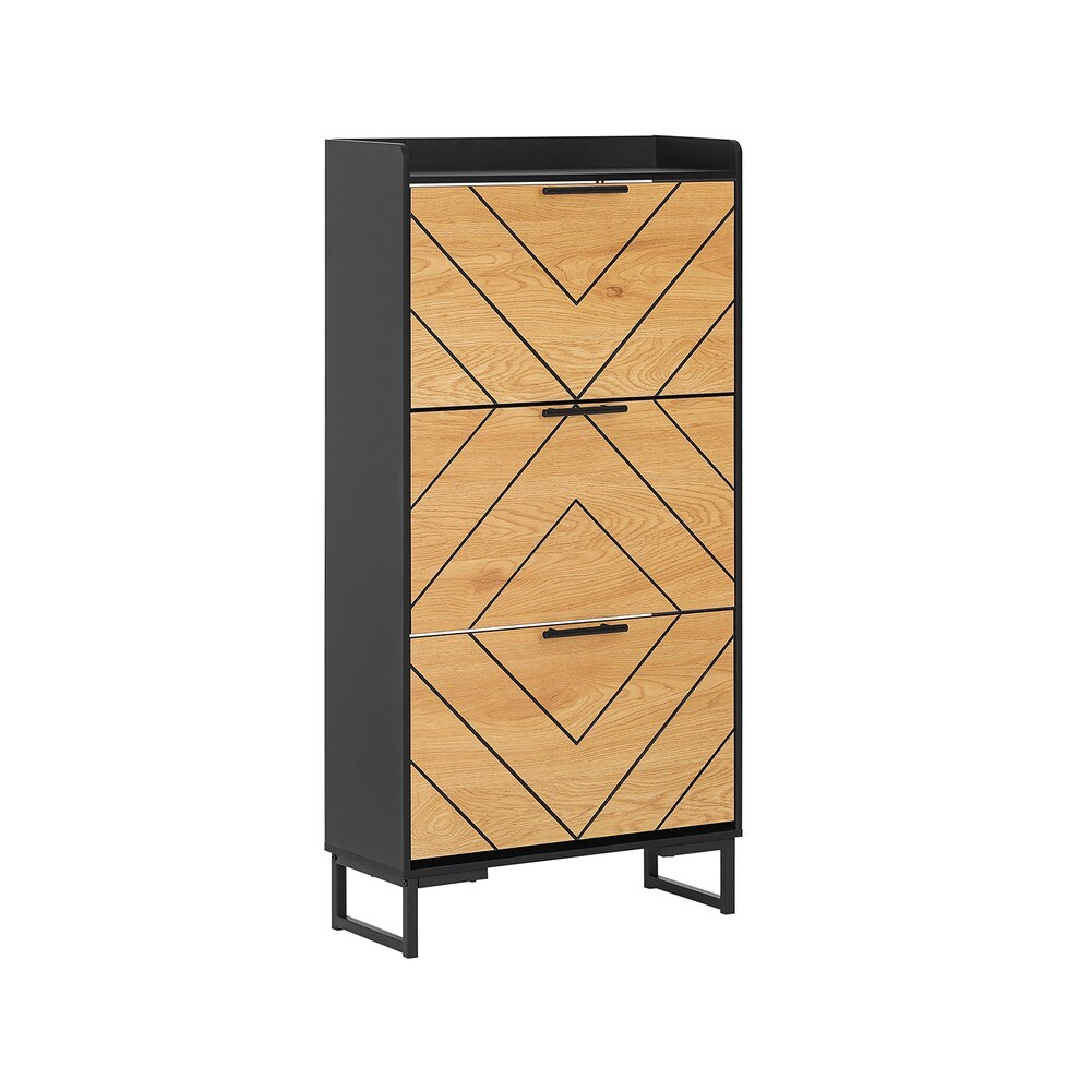 SoBuy Schuhschrank mit 3 Türen Schwarz 62x24x124cm Modern | 04251388629291