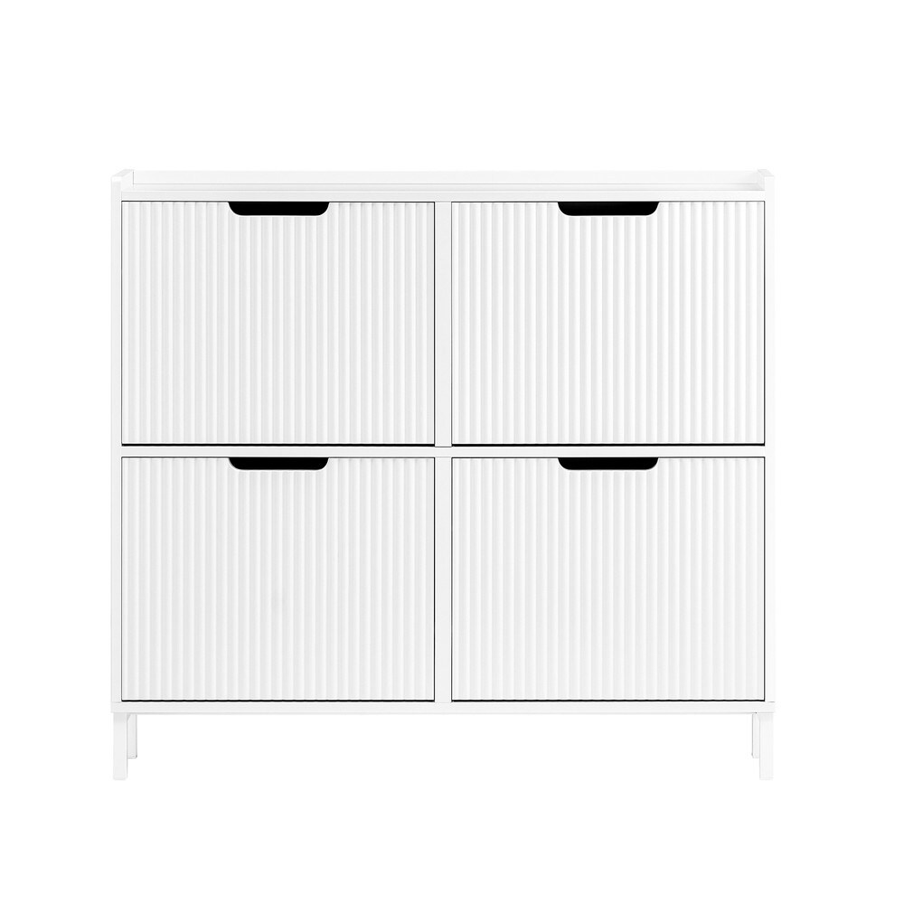 SoBuy Schuhschrank mit 4 Türen Weiß 100x19x90,5cm Modern | 04251388631492