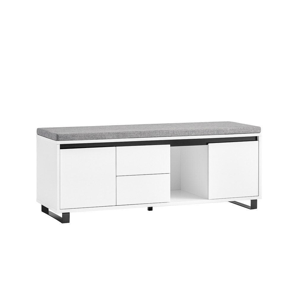 SoBuy Schuhbank mit 2 Schubladen Wei&szlig; 110x35x42cm Industriell - Bild 1