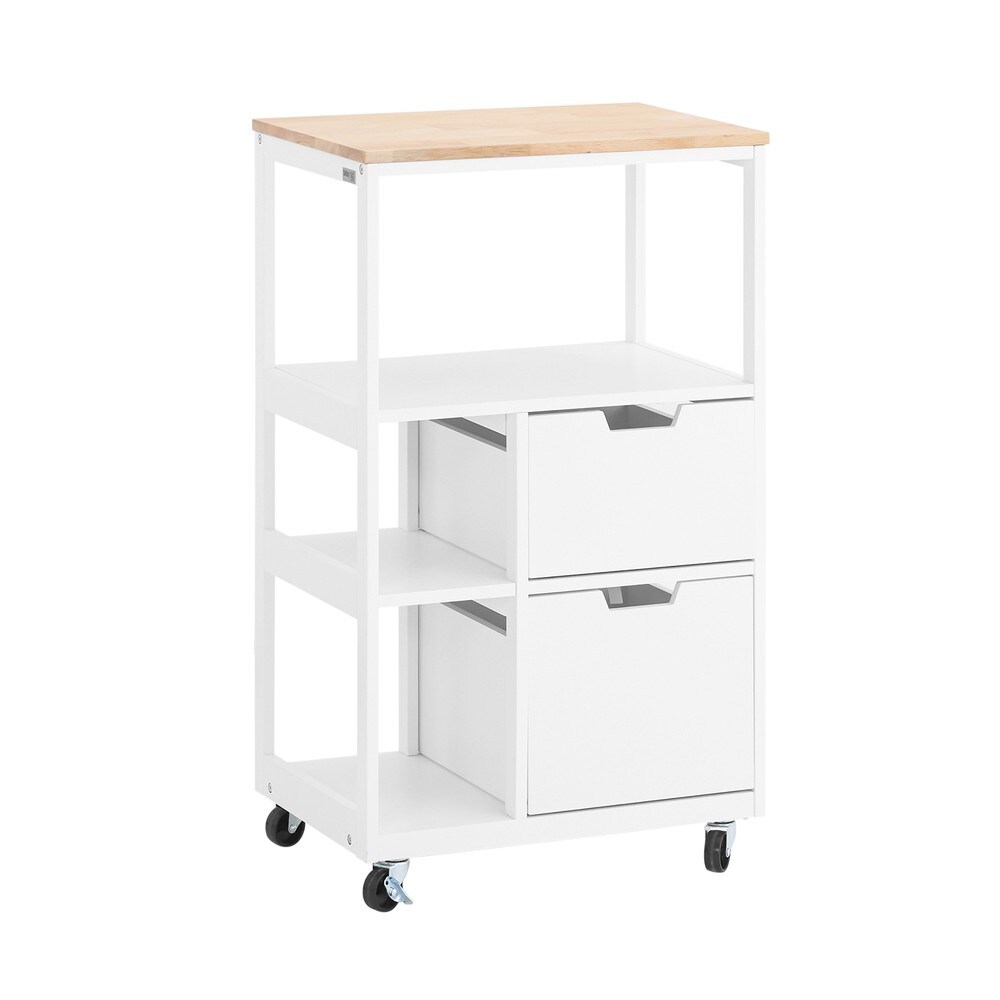 SoBuy Küchenwagen mit 2 Schubladen Holzfarbe 53x37x89,5cm Industriell