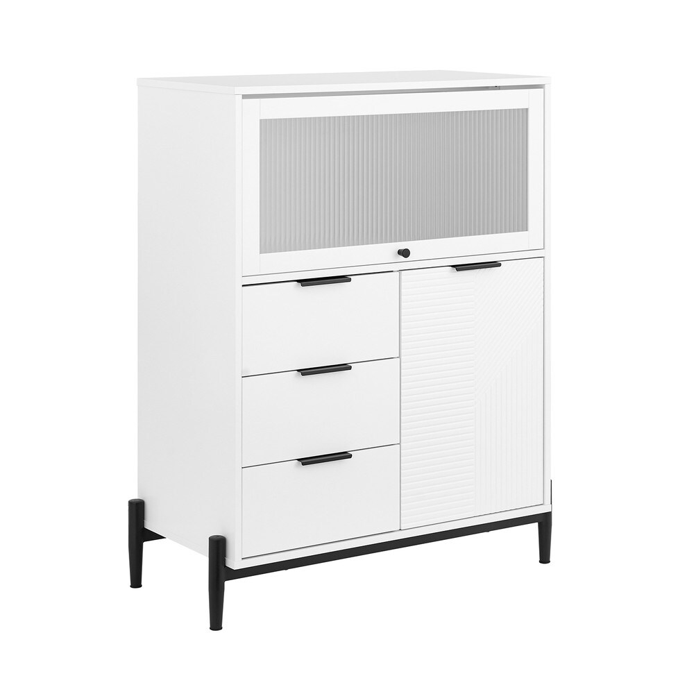 SoBuy Sideboard mit 3 Schubladen Weiß 80x40x107,5cm Industriell | 04251388631713