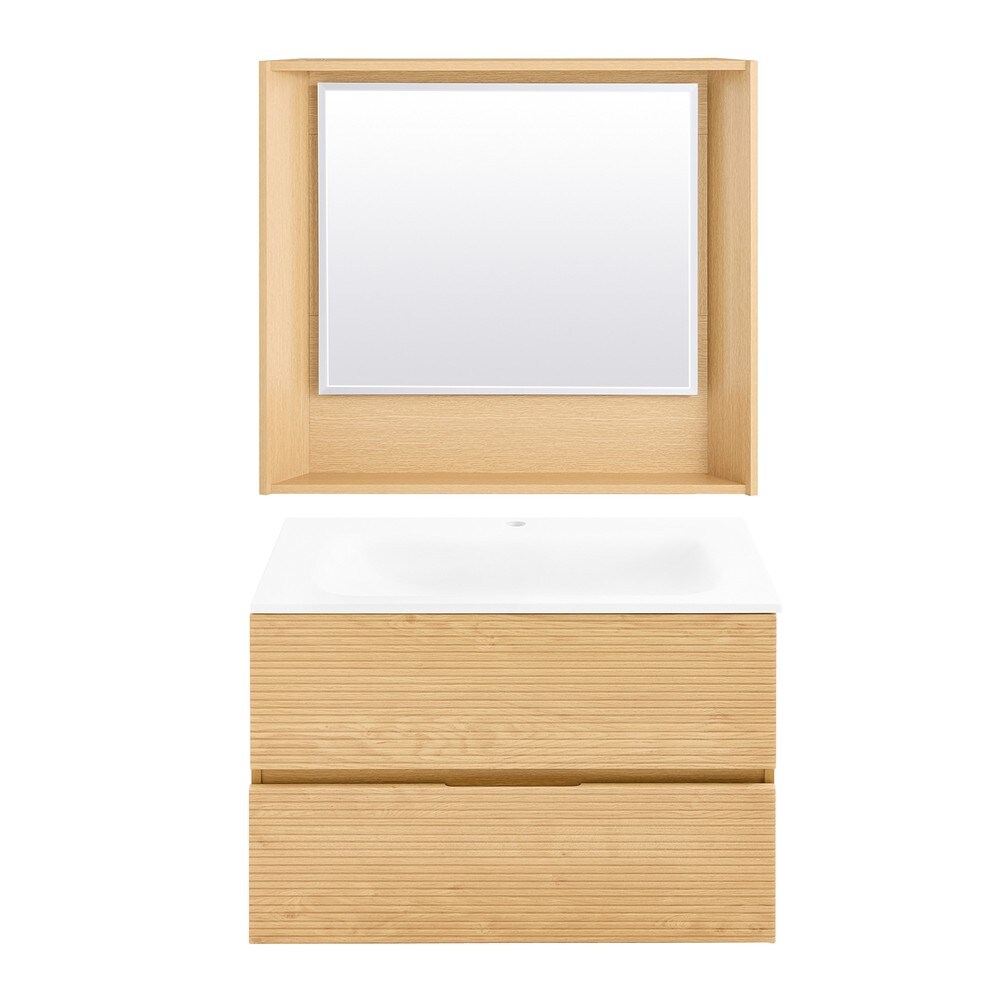 SoBuy Badm&ouml;bel-Set mit Spiegel und 2 Schubladen Holzfarbe 80x50x15cm Minimalistisch - Bild 1