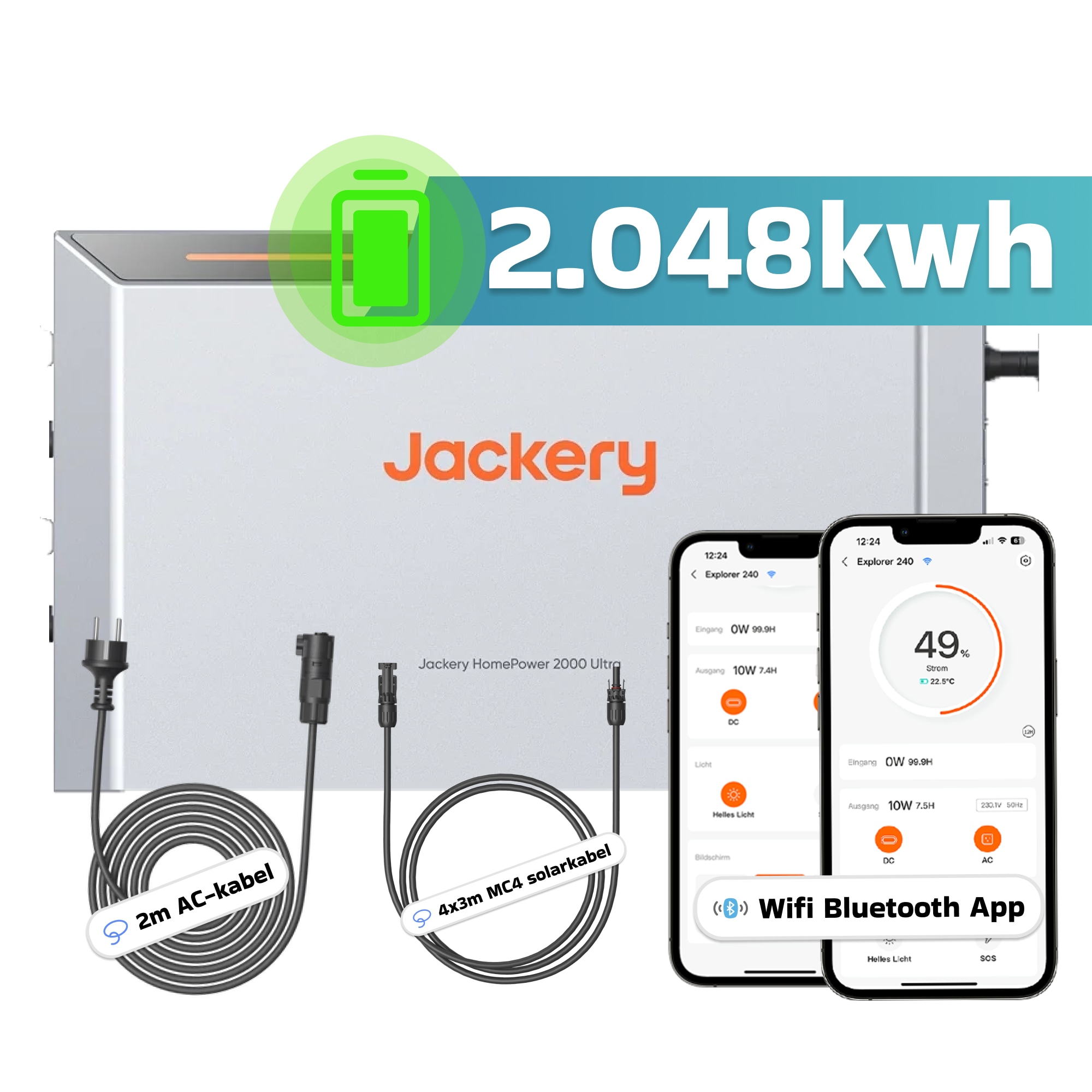 Jackery HomePower 2000 Ultra 2,048 kWh Solarspeicher LiFePO4, erweiterbar bis 8 kWh mit Zusatzakku, IP65, 2800 W PV Eingang, Smart App, Speicher Batterie f&uuml;r Balkonkraftwerk Solaranlage - Bild 1