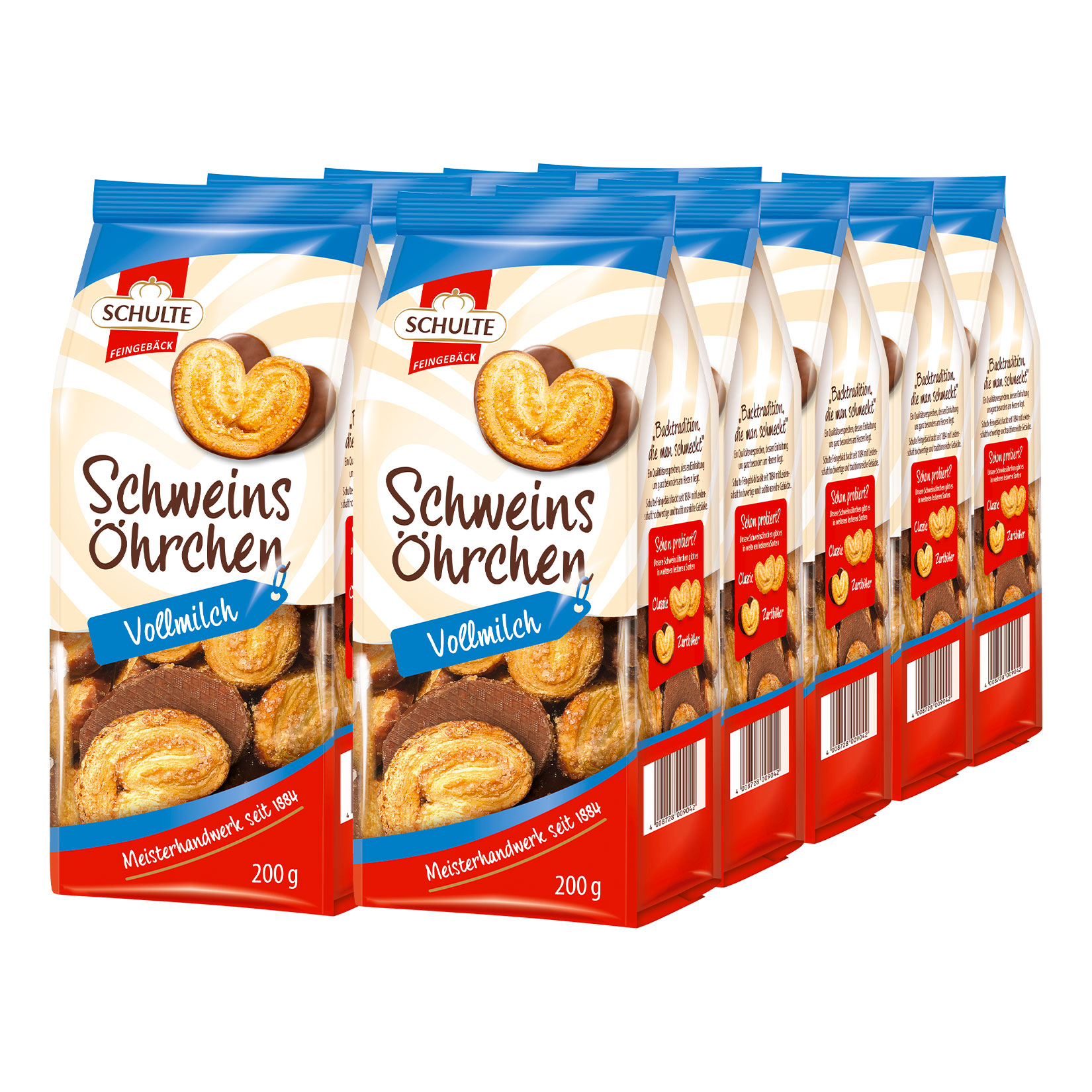 Schulte Schweinso&ouml;hrchen mit Vollmilchschokolade 200 g, 15er Pack - Bild 1