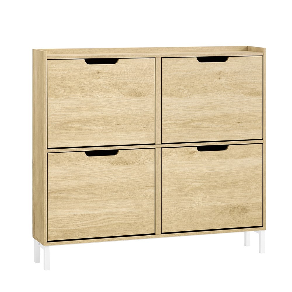 SoBuy Schuhschrank mit 4 T&uuml;ren Holzfarbe 19x100x89,99cm Minimalistisch - Bild 1