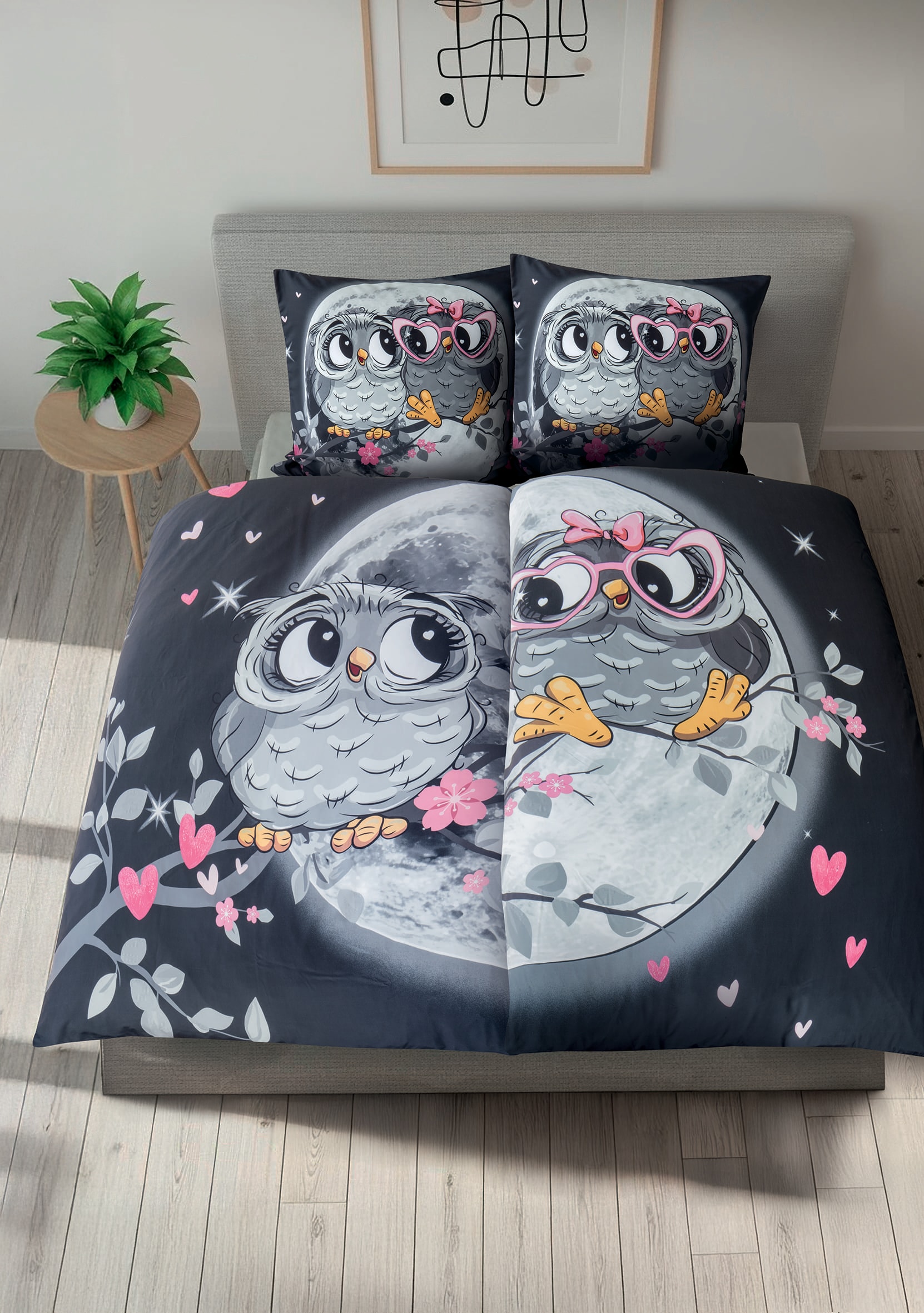 Dekor Partnerbettw&auml;sche 4-teilig Eule - Bild 1