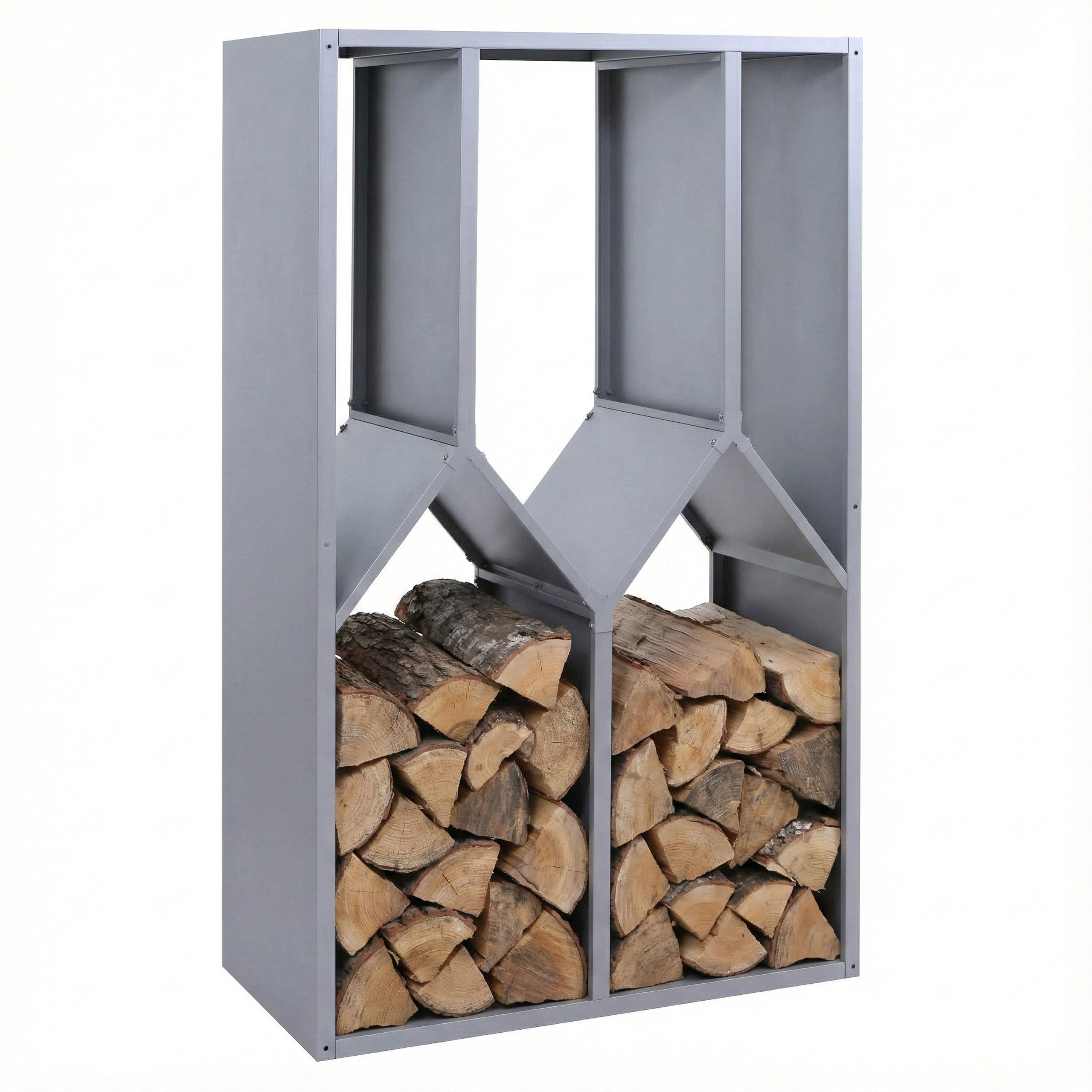 Brennholzlager MCW-P76, Kamin-/Feuerholzregal Holzlager Holzunterstand Outdoor Metall 160x95x50cm ~ grau - Bild 1