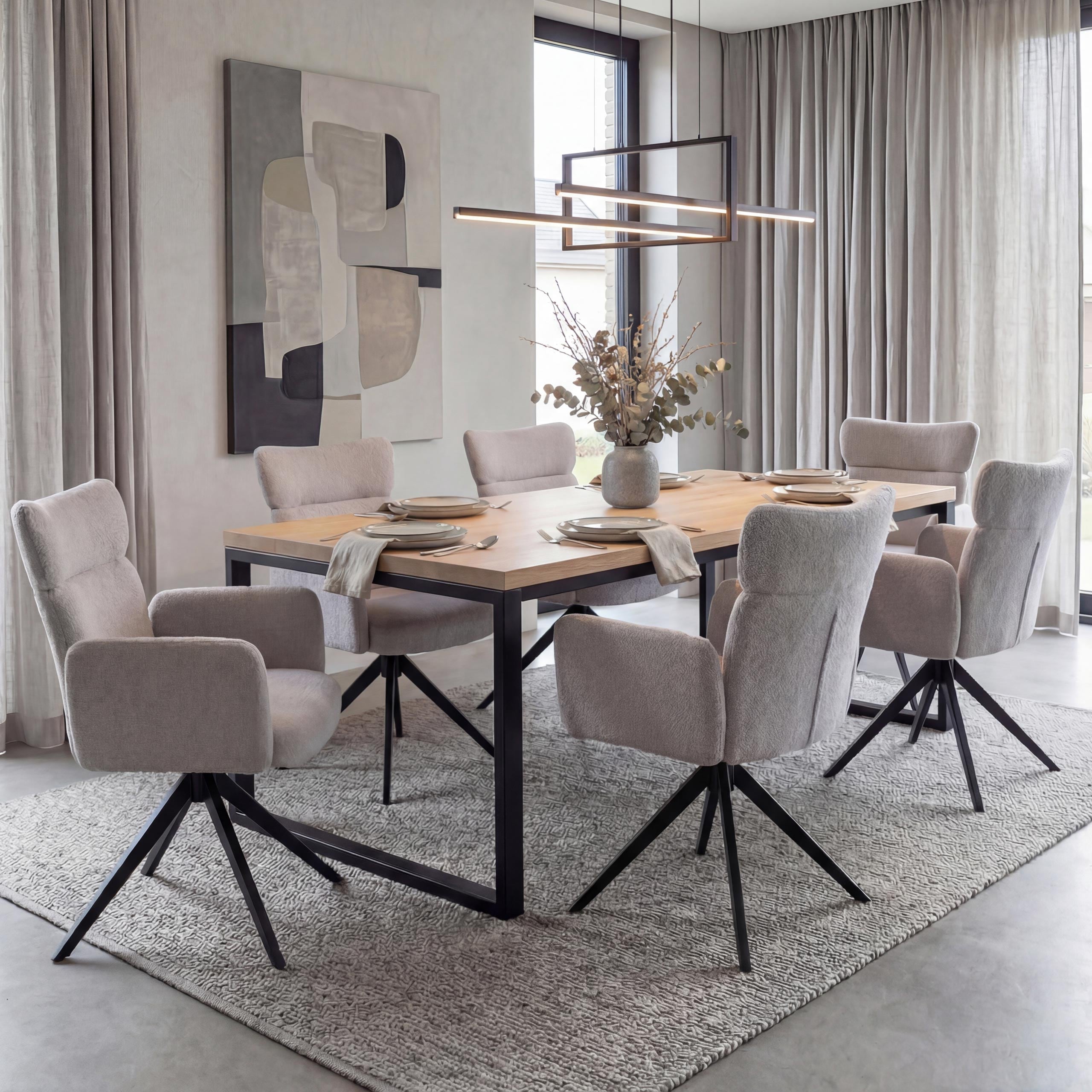 6er-Set Esszimmerstuhl MCW-N11, Stuhl, drehbar Auto-Return Stoff Boucl&eacute; 350g/m&sup2; &Ouml;ko-Tex ~ hellgrau, Beine dunkelgrau - Bild 1