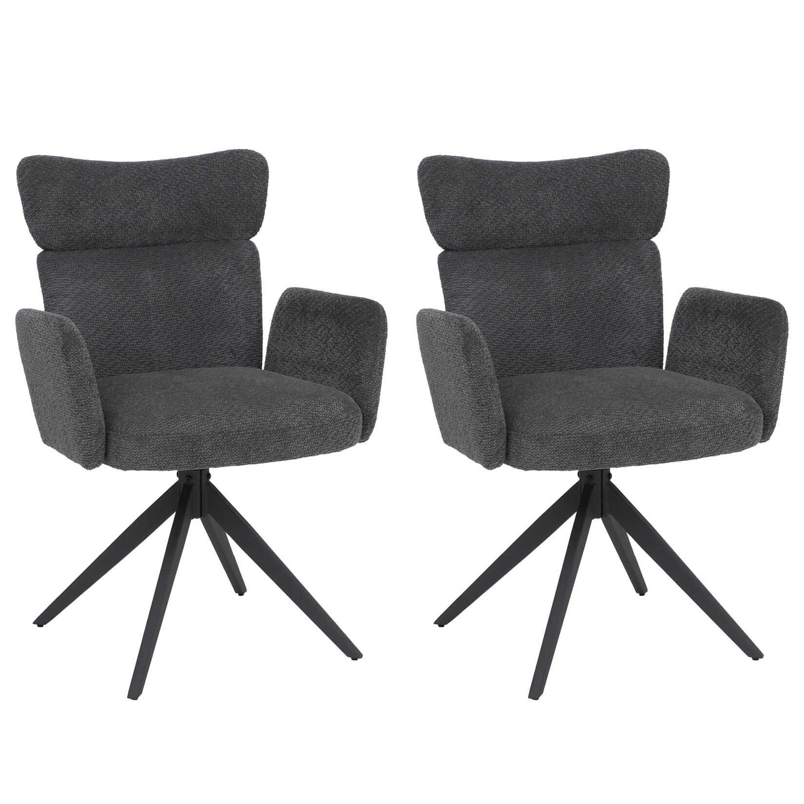 2er-Set Esszimmerstuhl MCW-N11, Stuhl, drehbar Auto-Return Stoff Bouclé 350g/m² ~ dunkelgrau, Beine dunkelgrau
