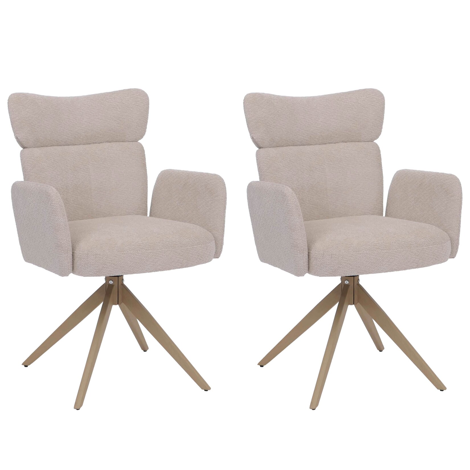 2er-Set Esszimmerstuhl MCW-N11, Stuhl, drehbar Auto-Return Stoff Bouclé 350g/m² ~ beige, Beine Holz-Optik