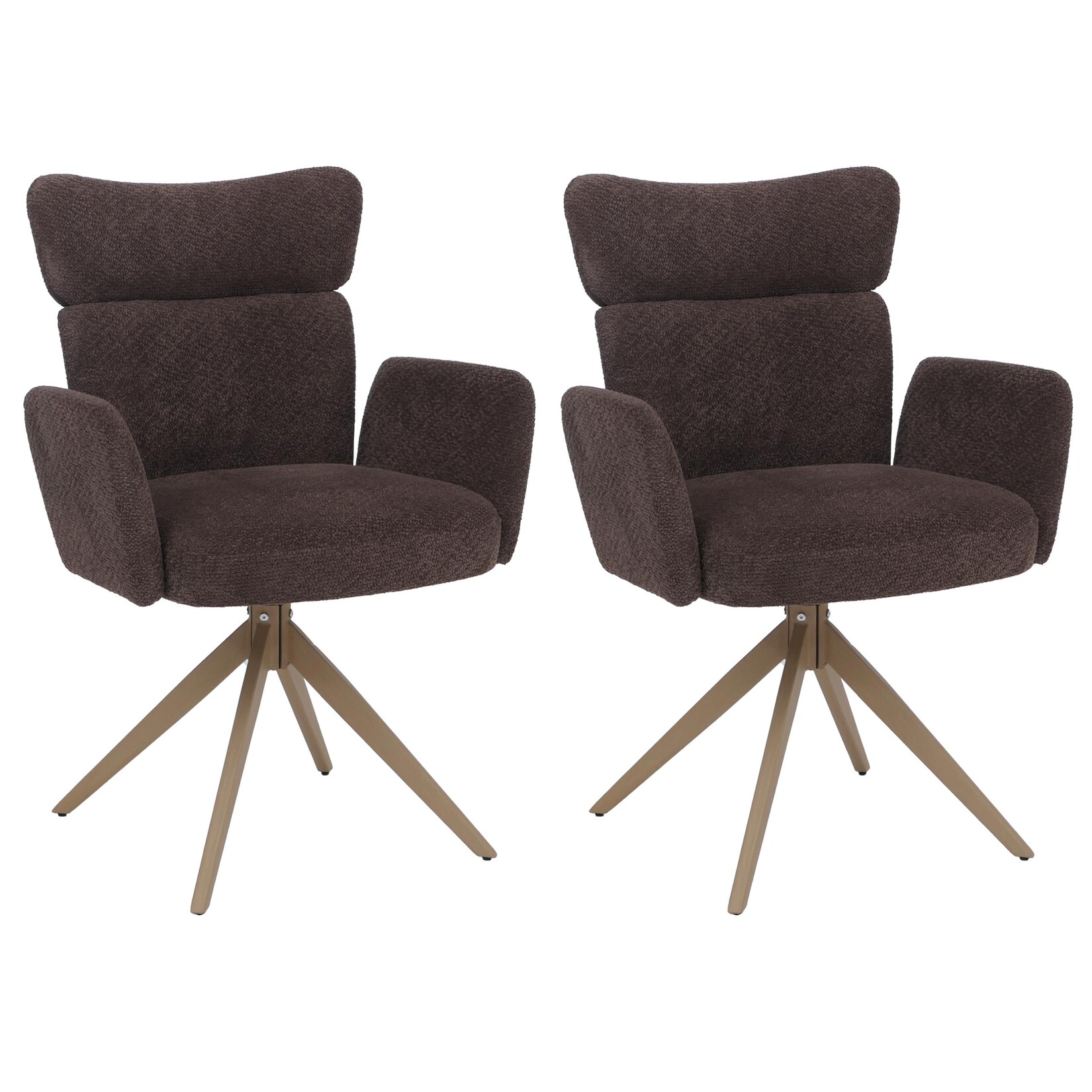 2er-Set Esszimmerstuhl MCW-N11, Stuhl, drehbar Auto-Return Stoff Bouclé 350g/m² ~ dunkelbraun, Beine Holz-Optik