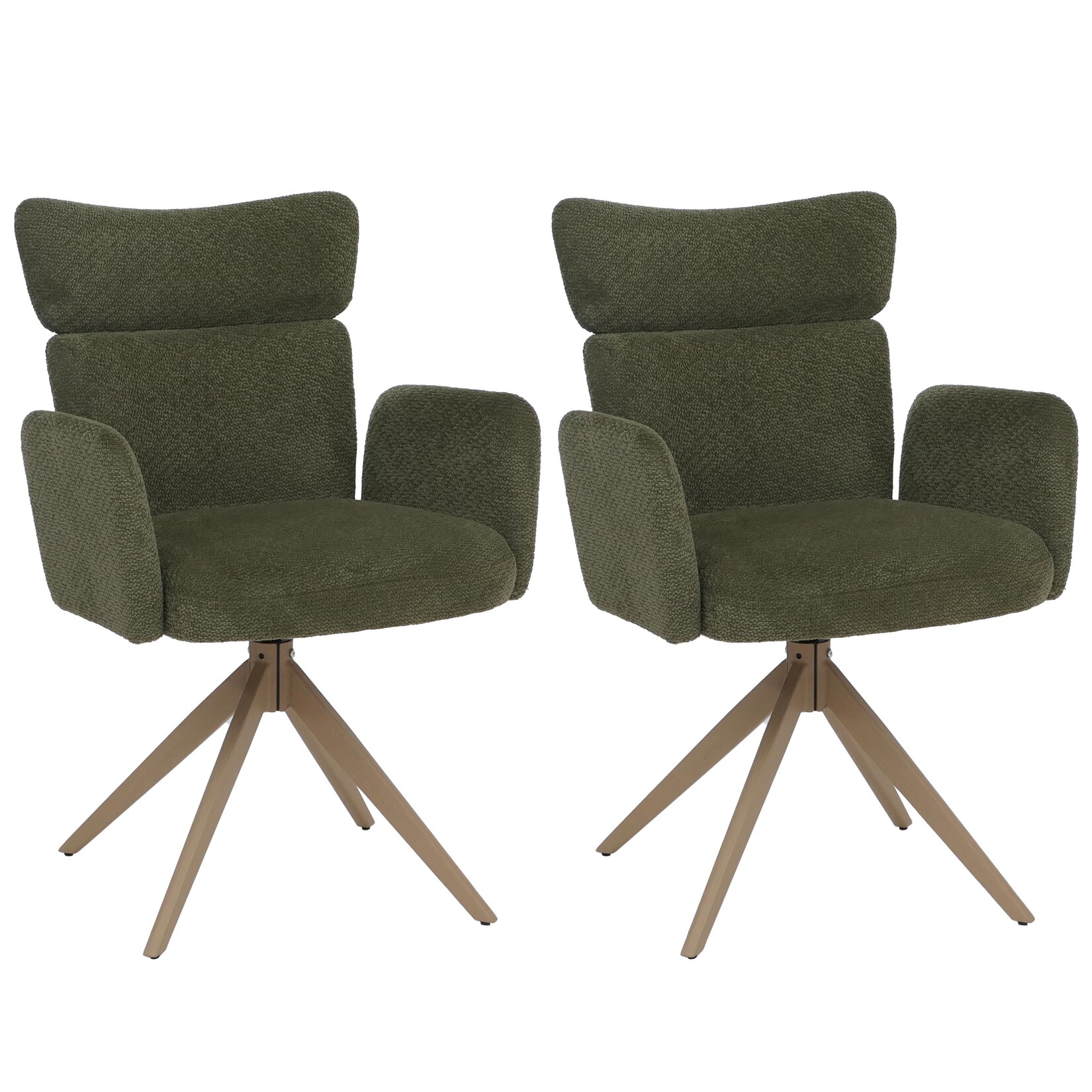 2er-Set Esszimmerstuhl MCW-N11, Stuhl, drehbar Auto-Return Stoff Bouclé 350g/m² ~ grün, Beine Holz-Optik