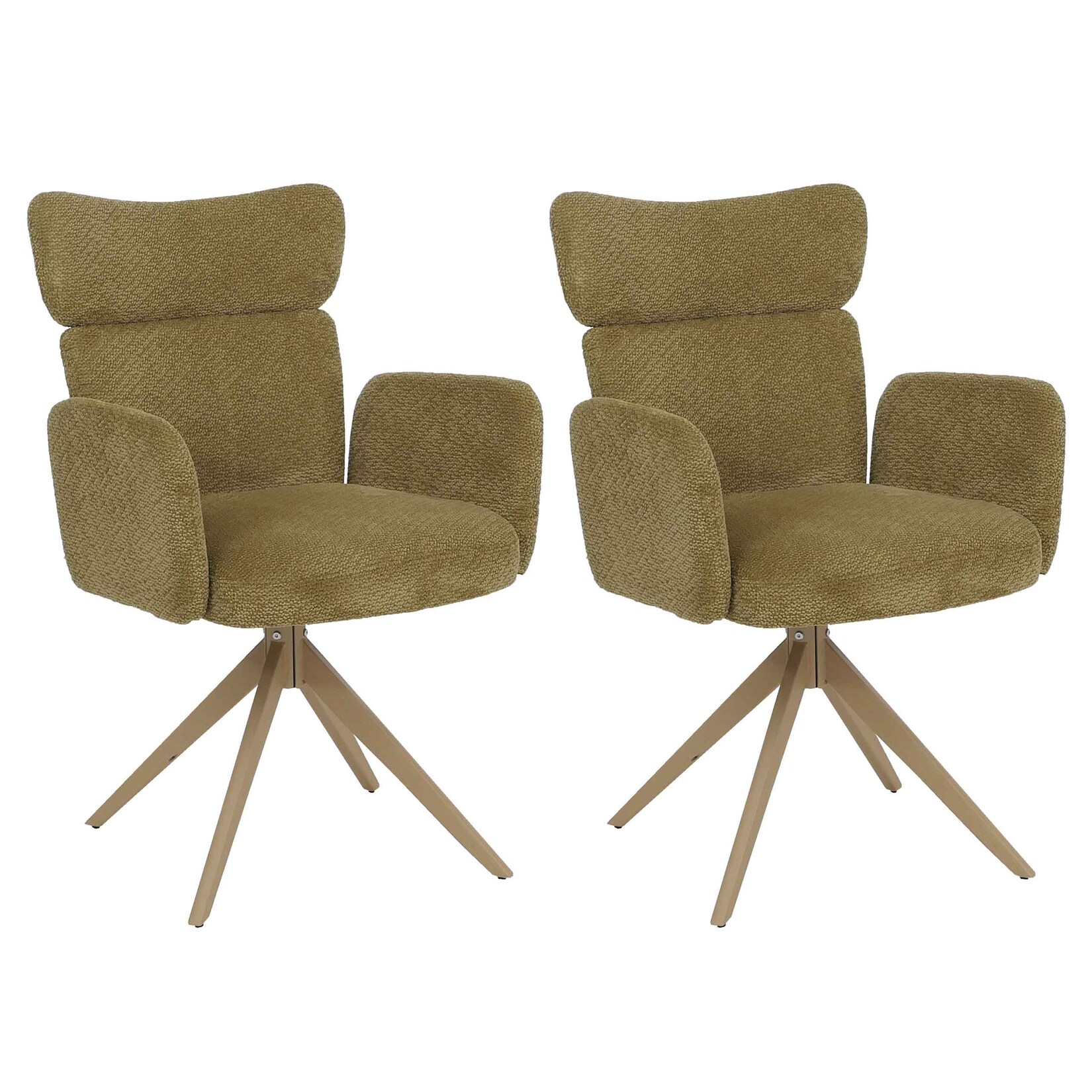 2er-Set Esszimmerstuhl MCW-N11, Stuhl, drehbar Auto-Return Stoff Bouclé 350g/m² ~ oliv, Beine Holz-Optik