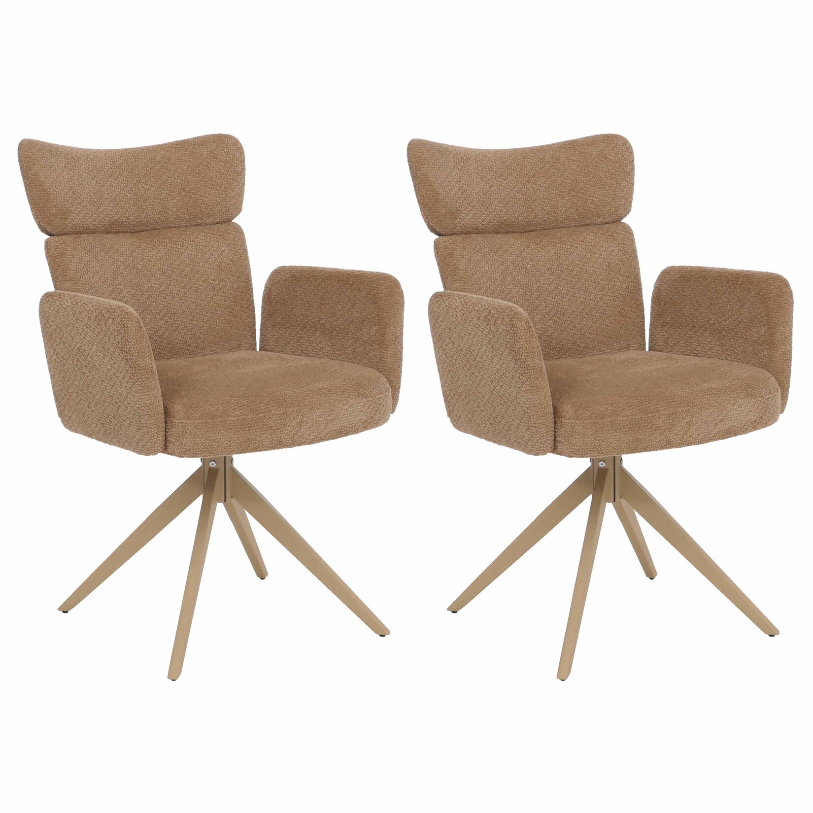 2er-Set Esszimmerstuhl MCW-N11, Stuhl, drehbar Auto-Return Stoff Bouclé 350g/m² ~ hellbraun, Beine Holz-Optik