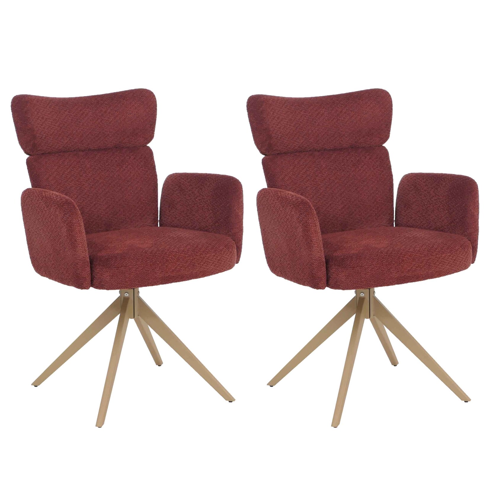 2er-Set Esszimmerstuhl MCW-N11, Stuhl, drehbar Auto-Return Stoff Bouclé 350g/m² ~ bordeaux, Beine Holz-Optik