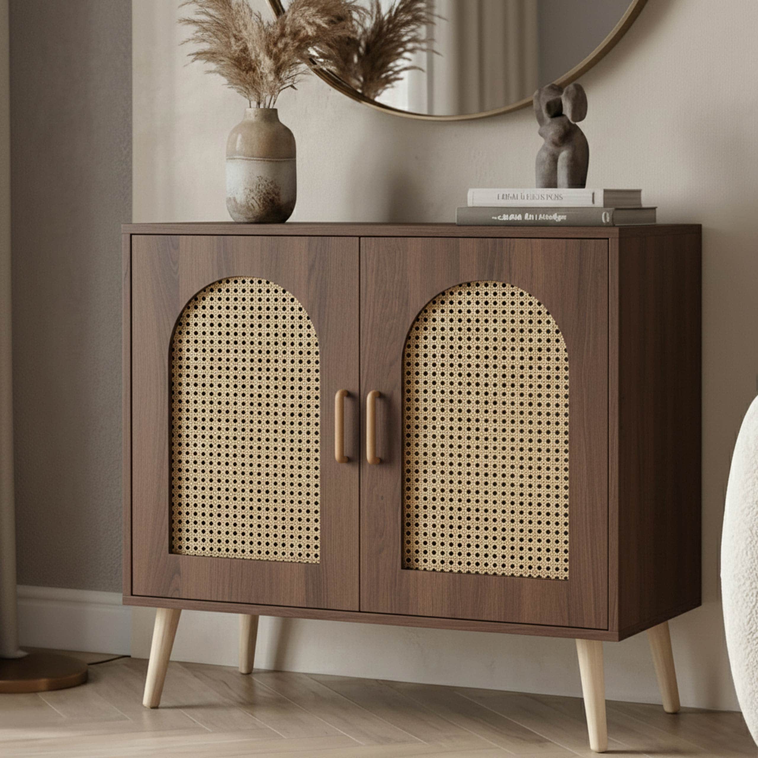 Kommode MCW-P51, Schrank mit T&uuml;ren Anrichte Stauf&auml;cher, Poly-Rattan MDF Melamin 79x80x40cm ~ braun - Bild 1