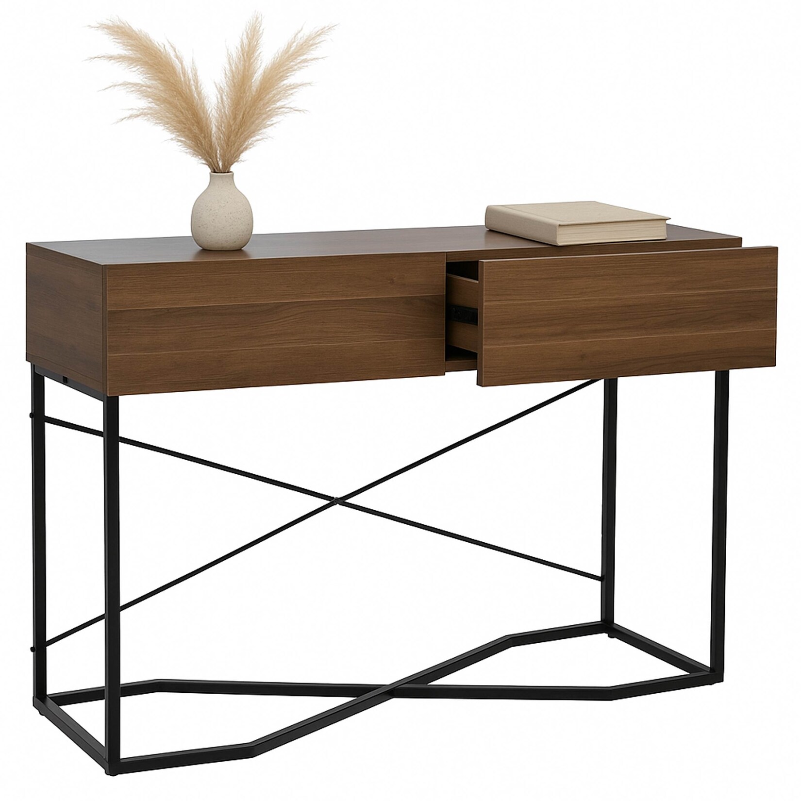 Konsolentisch MCW-P47, Telefontisch Beistelltisch Ablagetisch, Schublade Melamin Industrial 81x120x40cm ~ braun