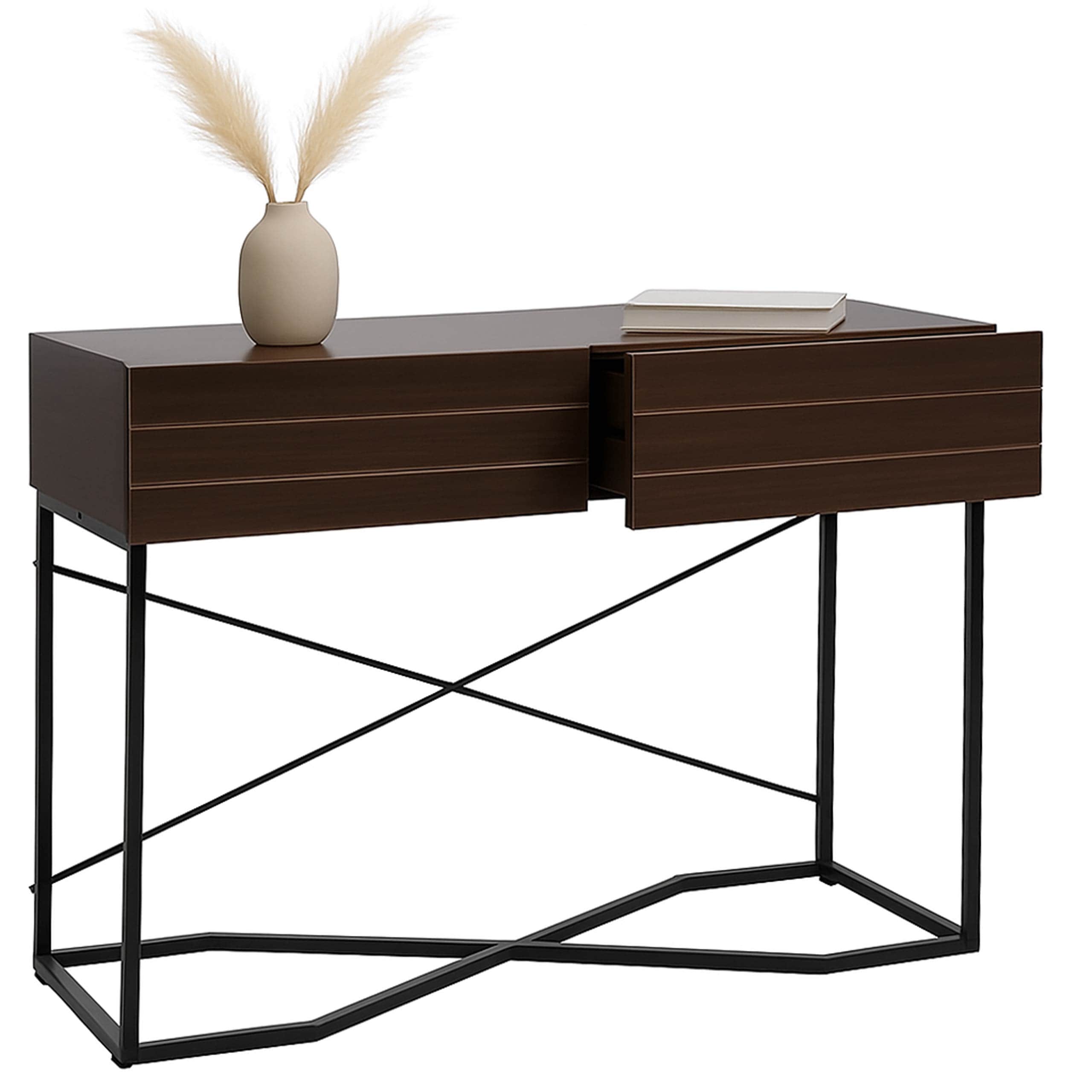 Konsolentisch MCW-P47, Telefontisch Beistelltisch Ablagetisch, Schublade Melamin Industrial 81x120x40cm ~ Walnuss-Optik - Bild 1