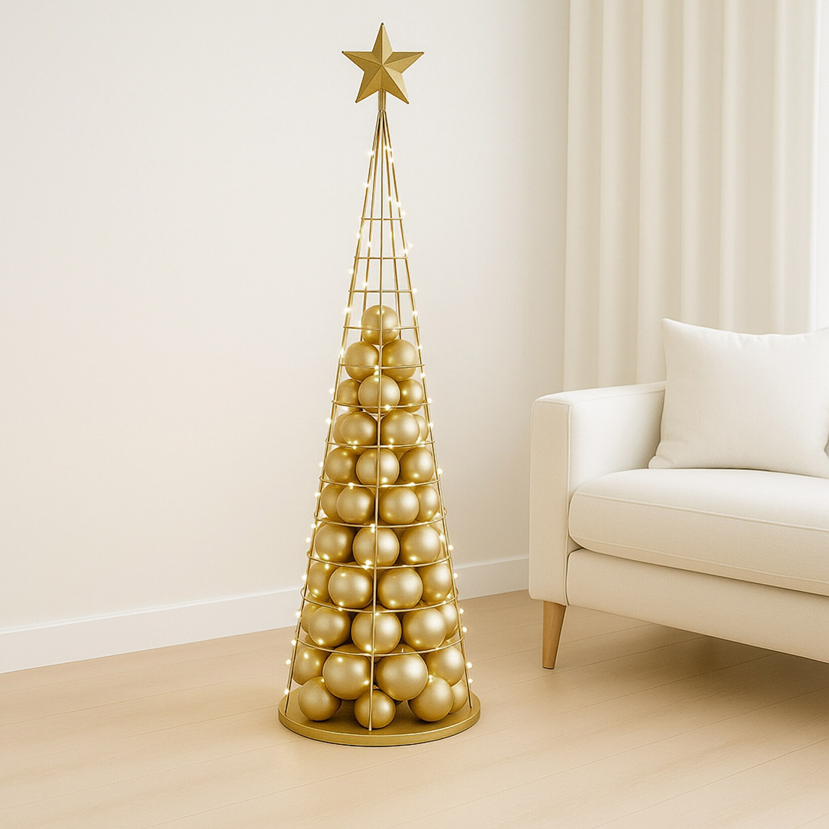 Deko-Baum MCW-O91, Weihnachtsbaum Schmuckbaum Weihnachtsdeko Christbaum zum Beschmücken, Metall 160cm ~ goldfarben