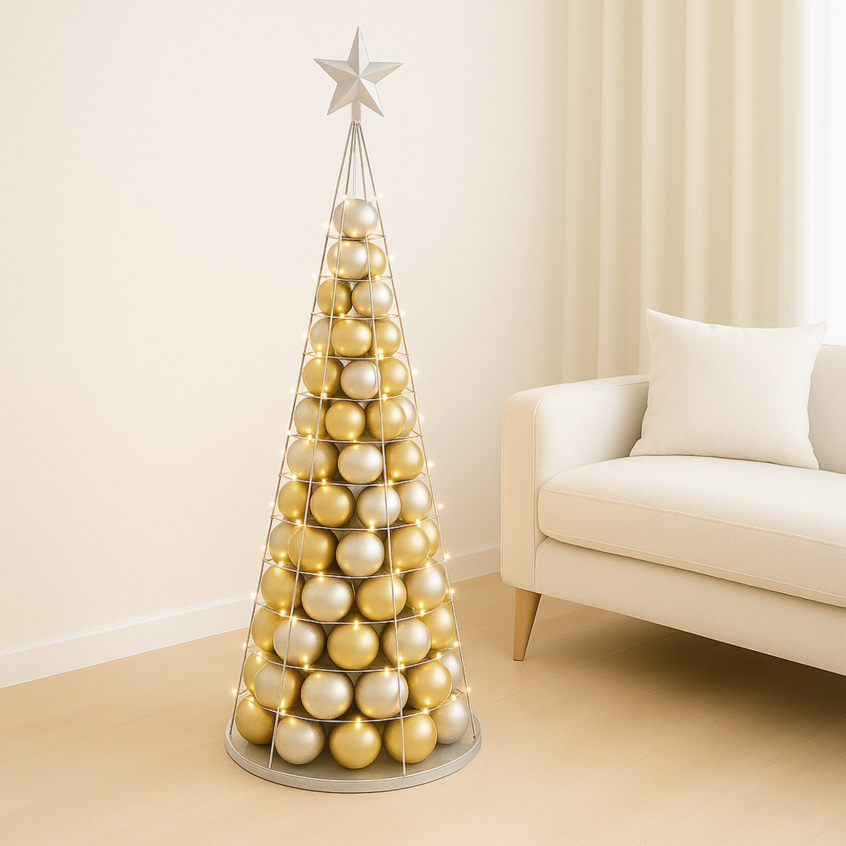 Deko-Baum MCW-O91, Weihnachtsbaum Schmuckbaum Weihnachtsdeko Christbaum zum Beschmücken, Metall 160cm ~ silberfarben