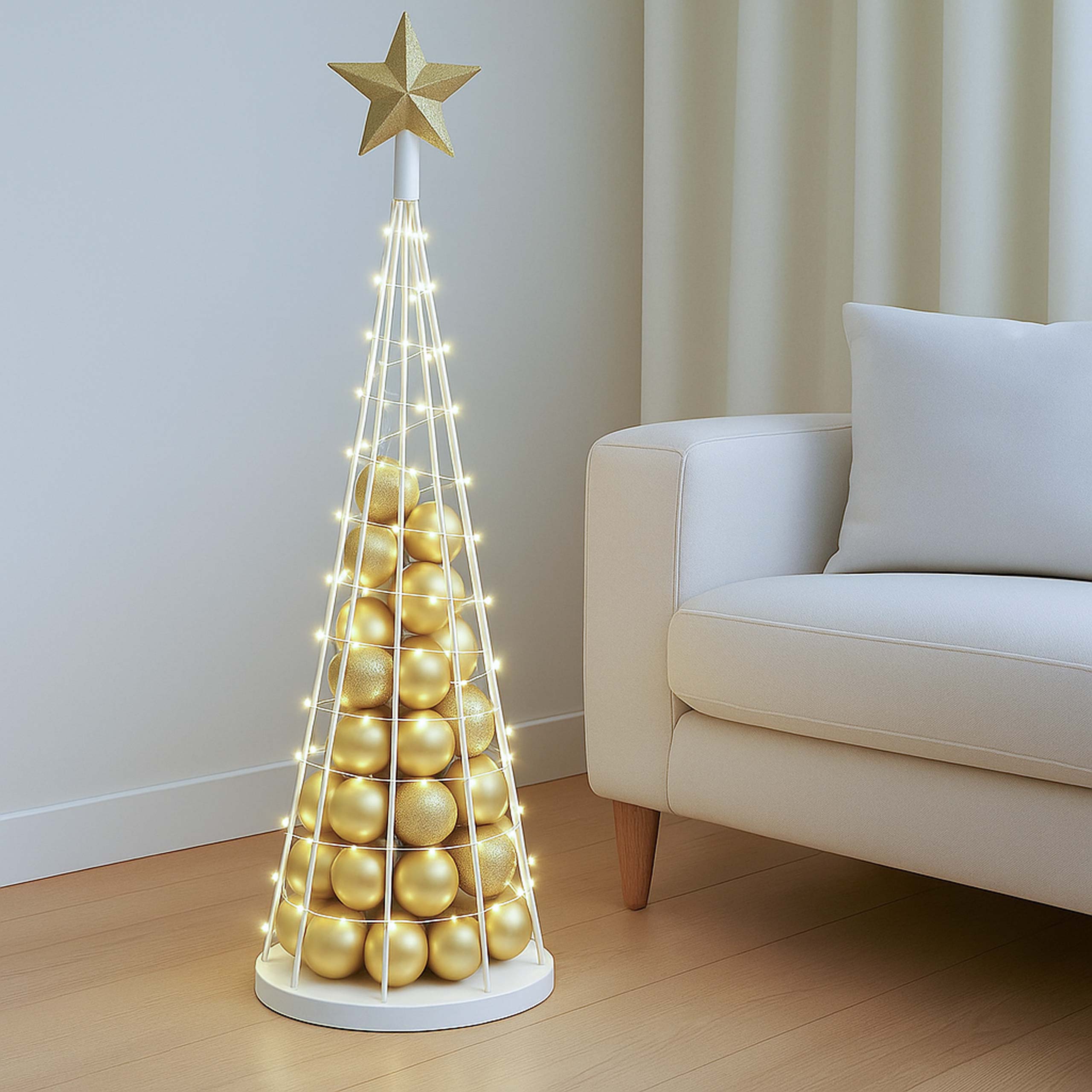 Deko-Baum MCW-O91, Weihnachtsbaum Schmuckbaum Weihnachtsdeko Christbaum zum Beschm&uuml;cken, Metall 115cm ~ wei&szlig; - Bild 1